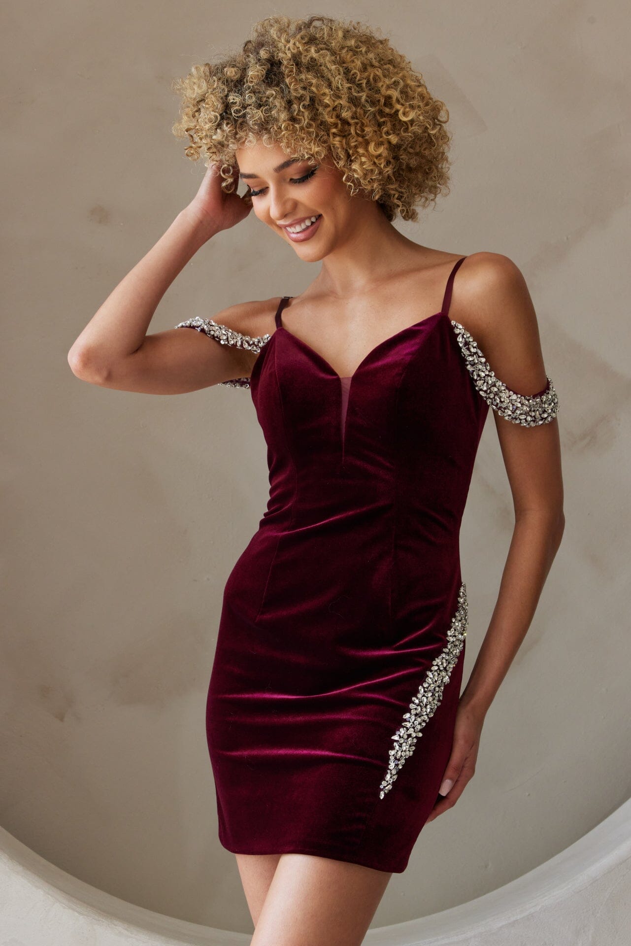 Short Cold Shoulder Velvet Dress by Amelia Couture 6200S - product image 6