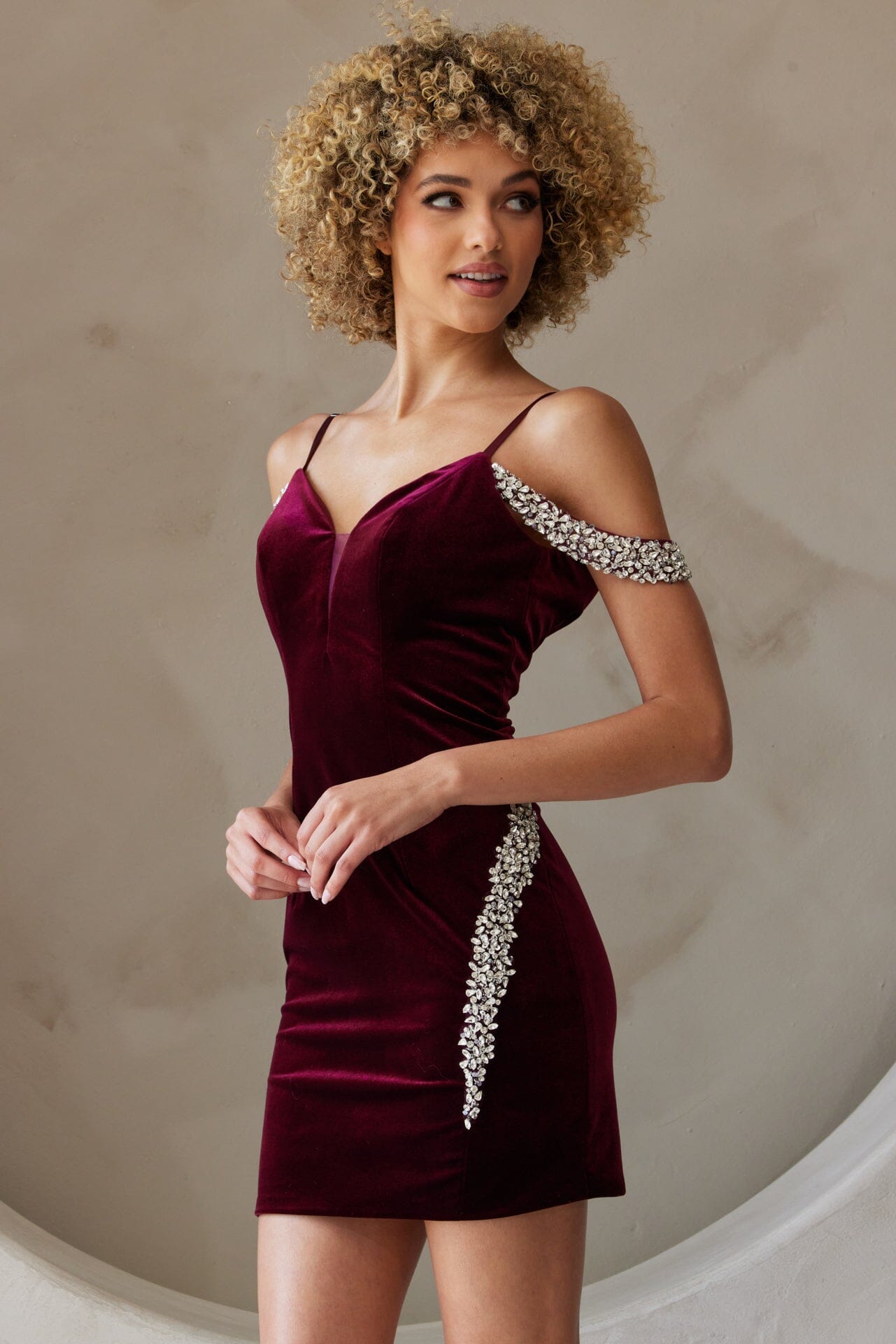 Short Cold Shoulder Velvet Dress by Amelia Couture 6200S - product image 7