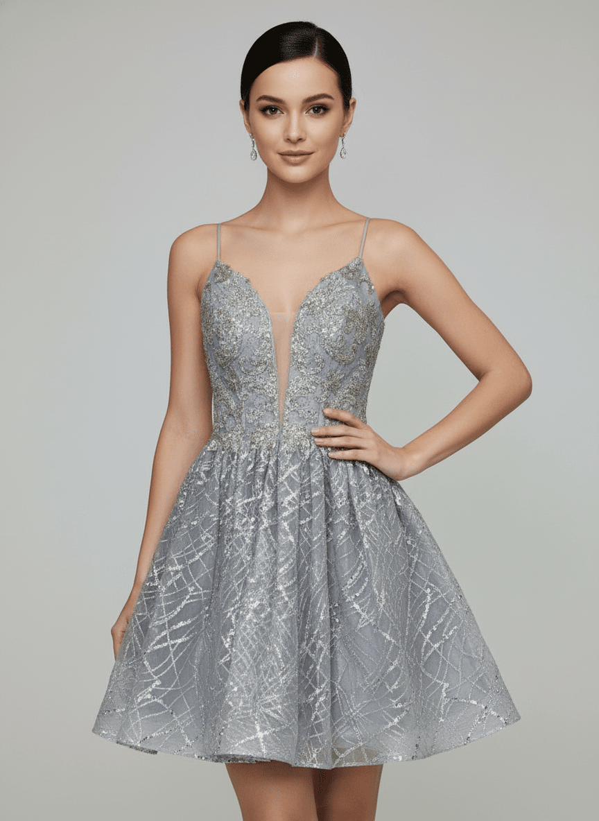 Short Deep Sweetheart Glitter Dress by Calla KY-74028 - product image 1