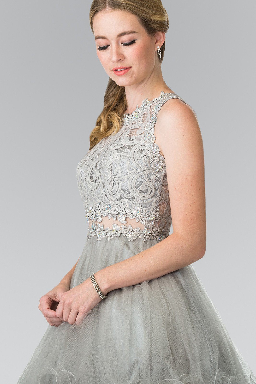 Short Dress with Lace Bodice and Sheer Waistline by Elizabeth K GS1427 - product image 19