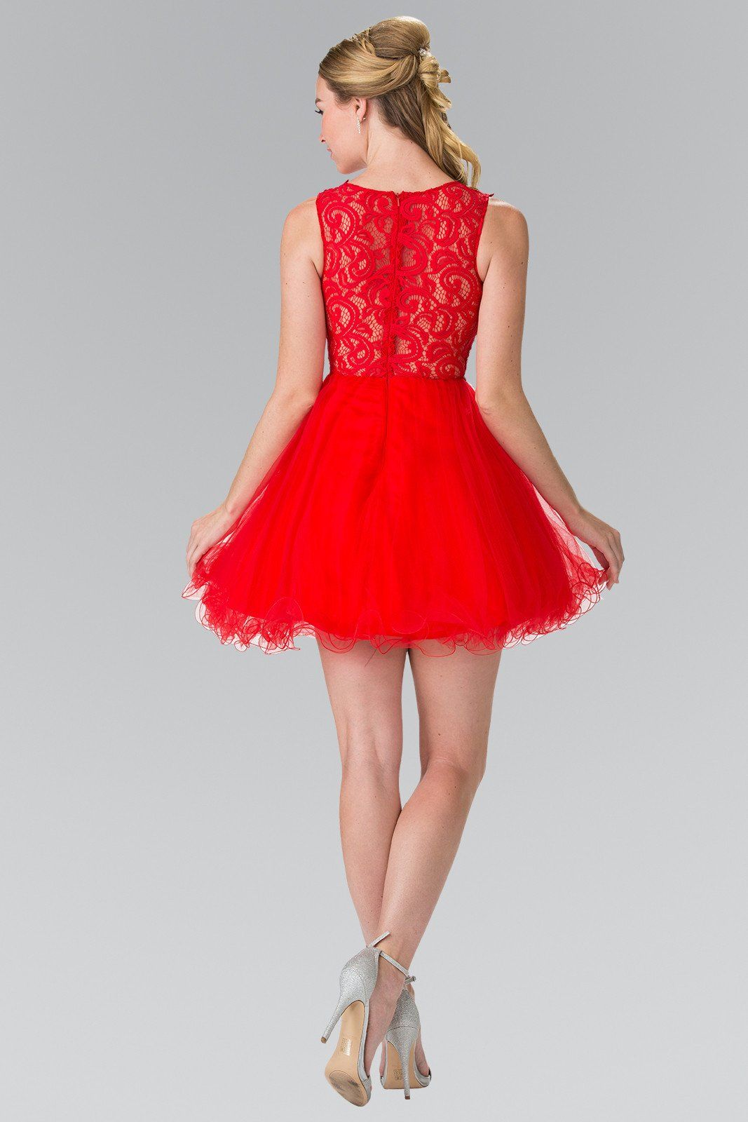 Short Dress with Lace Bodice and Sheer Waistline by Elizabeth K GS1427 - product image 18