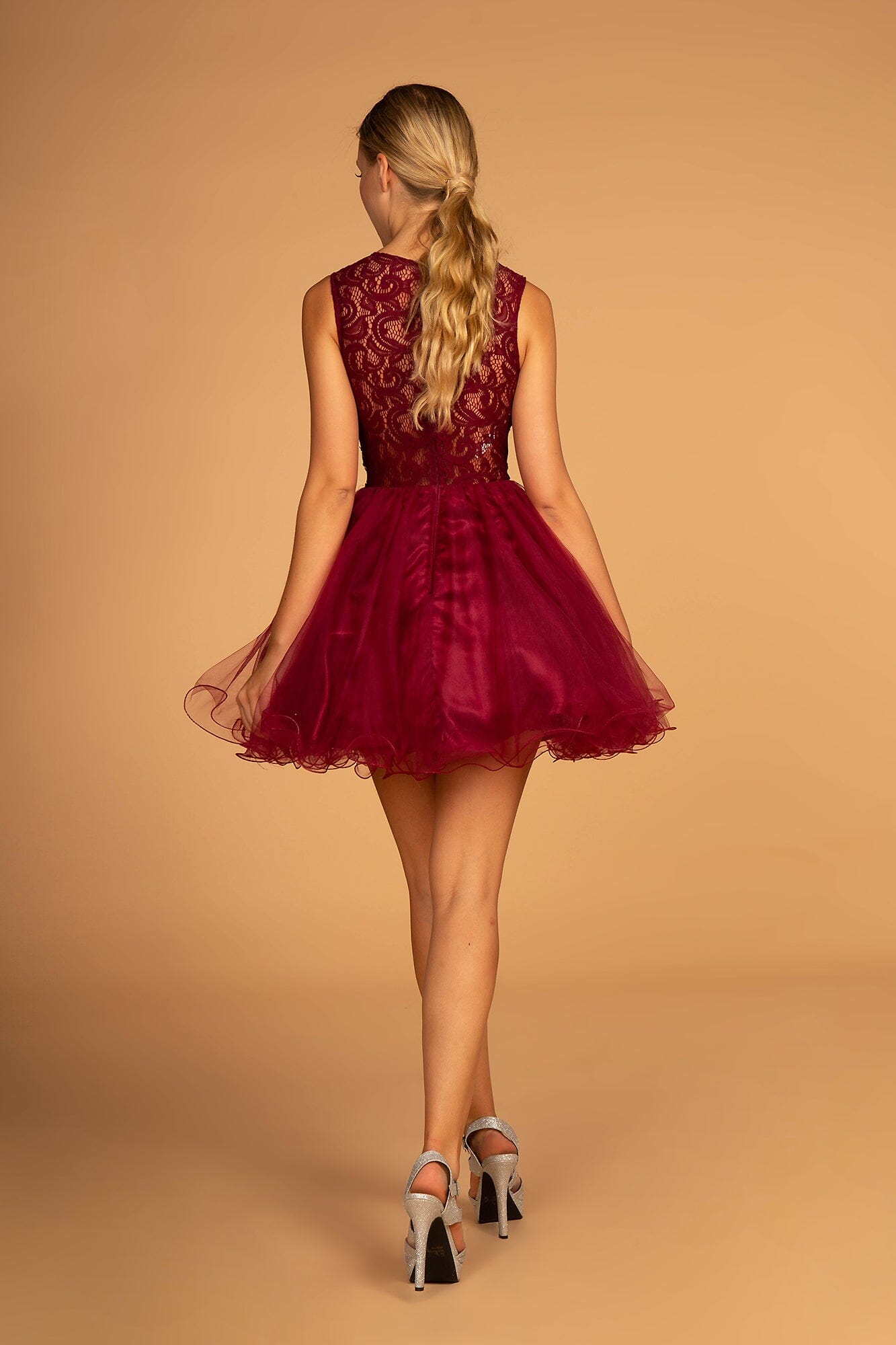 Short Dress with Lace Bodice and Sheer Waistline by Elizabeth K GS1427 - product image 2