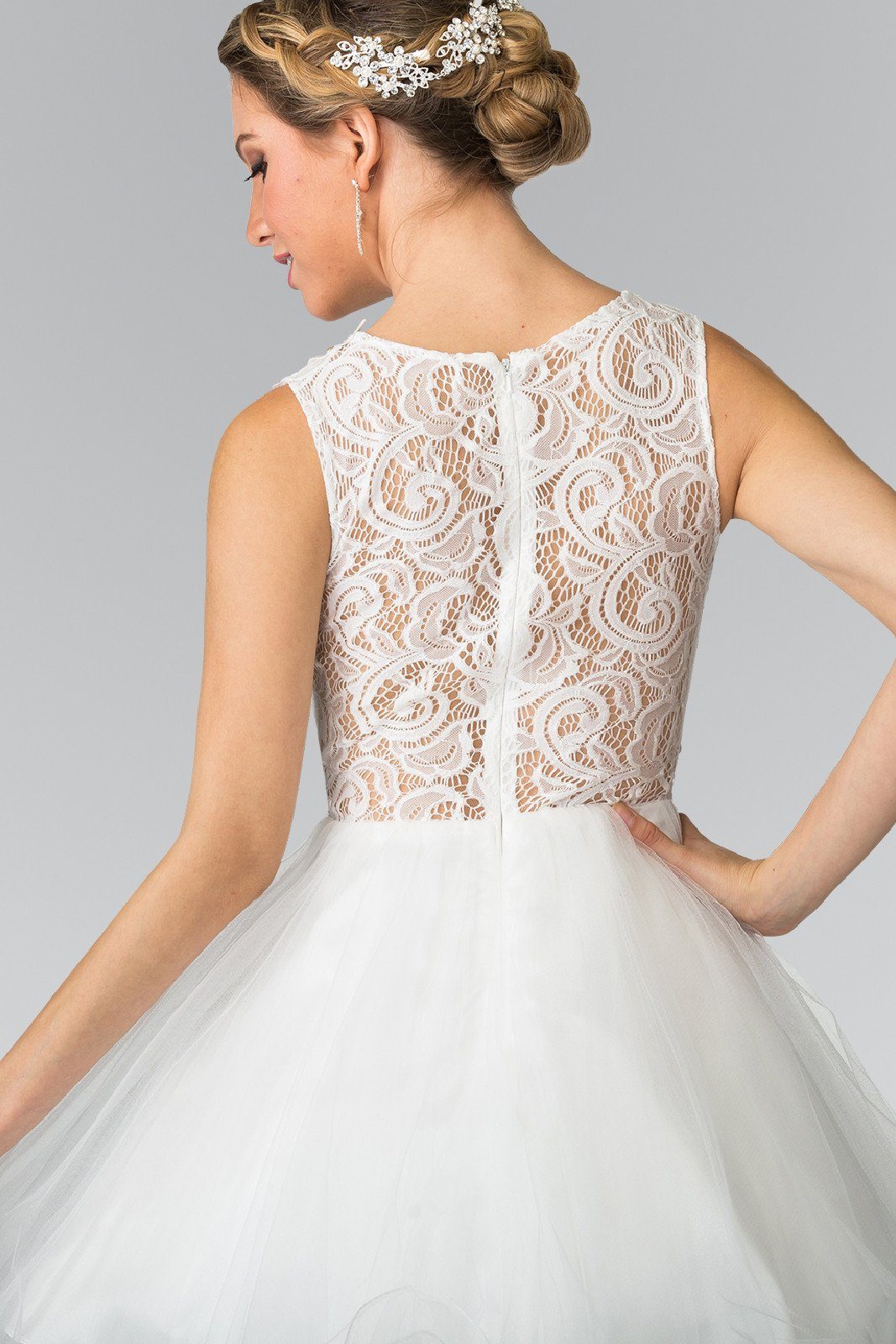 Short Dress with Lace Bodice and Sheer Waistline by Elizabeth K GS1427 - product image 13