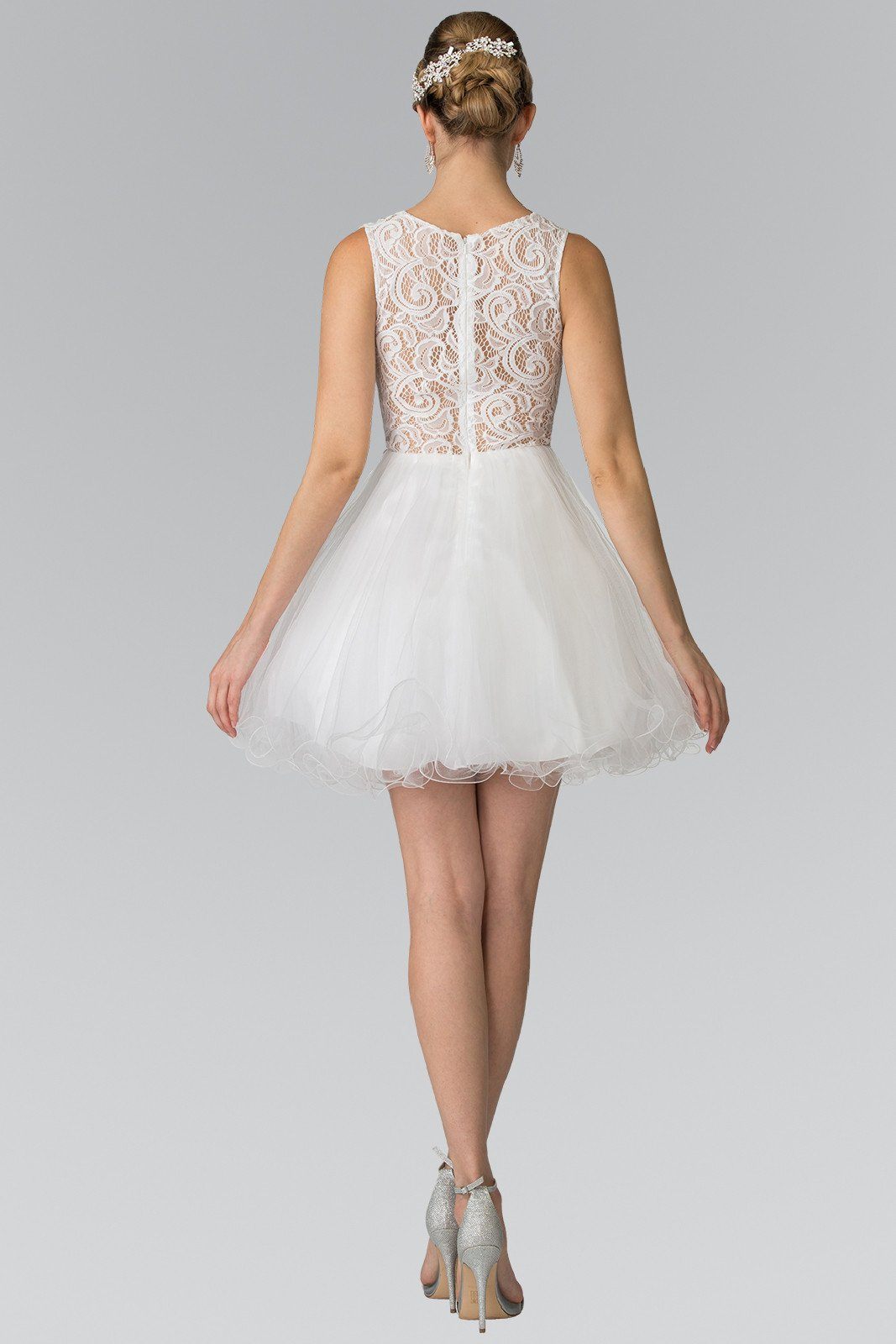 Short Dress with Lace Bodice and Sheer Waistline by Elizabeth K GS1427 - product image 11