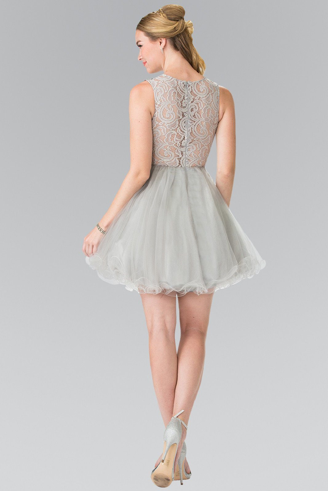 Short Dress with Lace Bodice and Sheer Waistline by Elizabeth K GS1427 - product image 20
