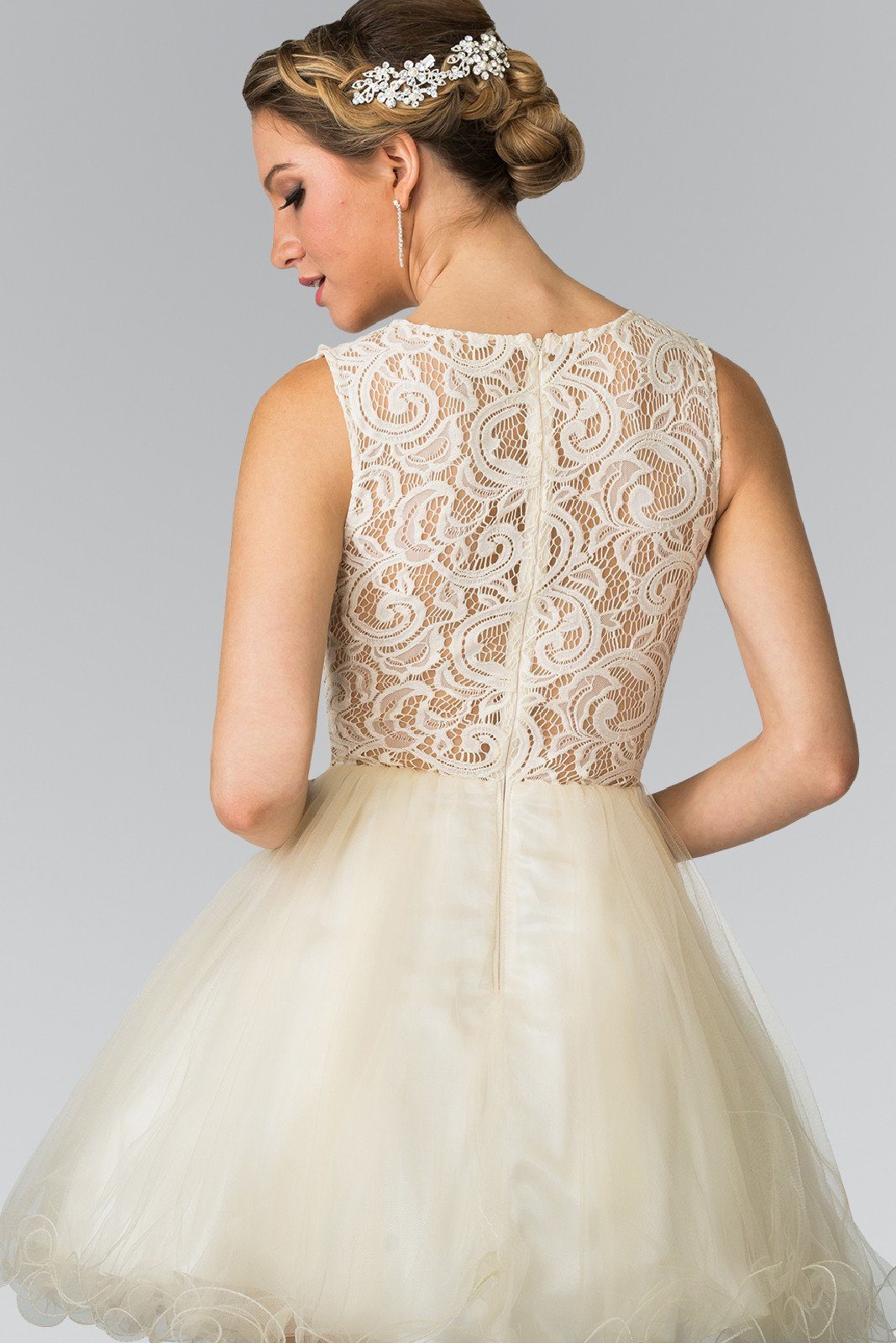 Short Dress with Lace Bodice and Sheer Waistline by Elizabeth K GS1427 - product image 16