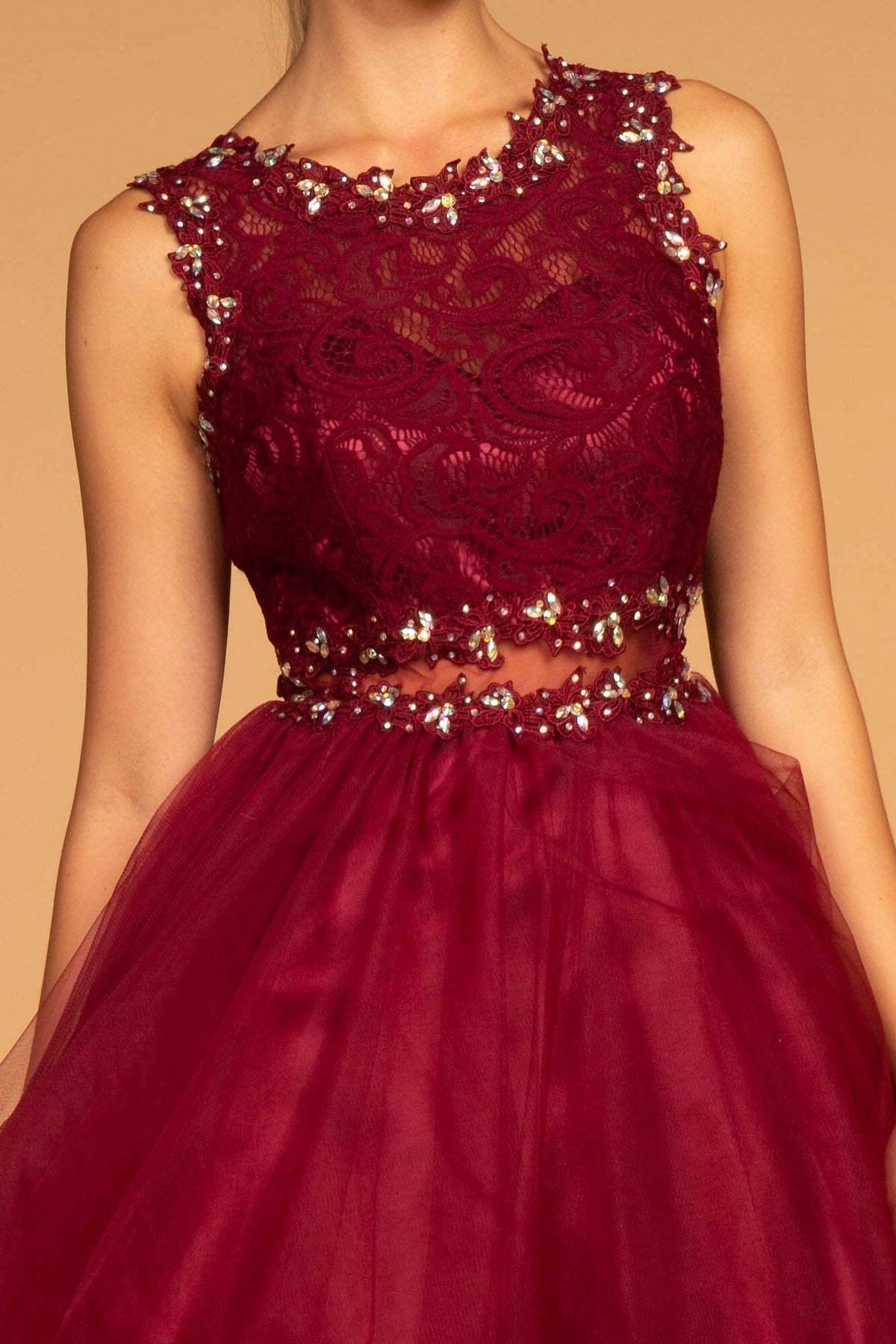 Short Dress with Lace Bodice and Sheer Waistline by Elizabeth K GS1427 - product image 3