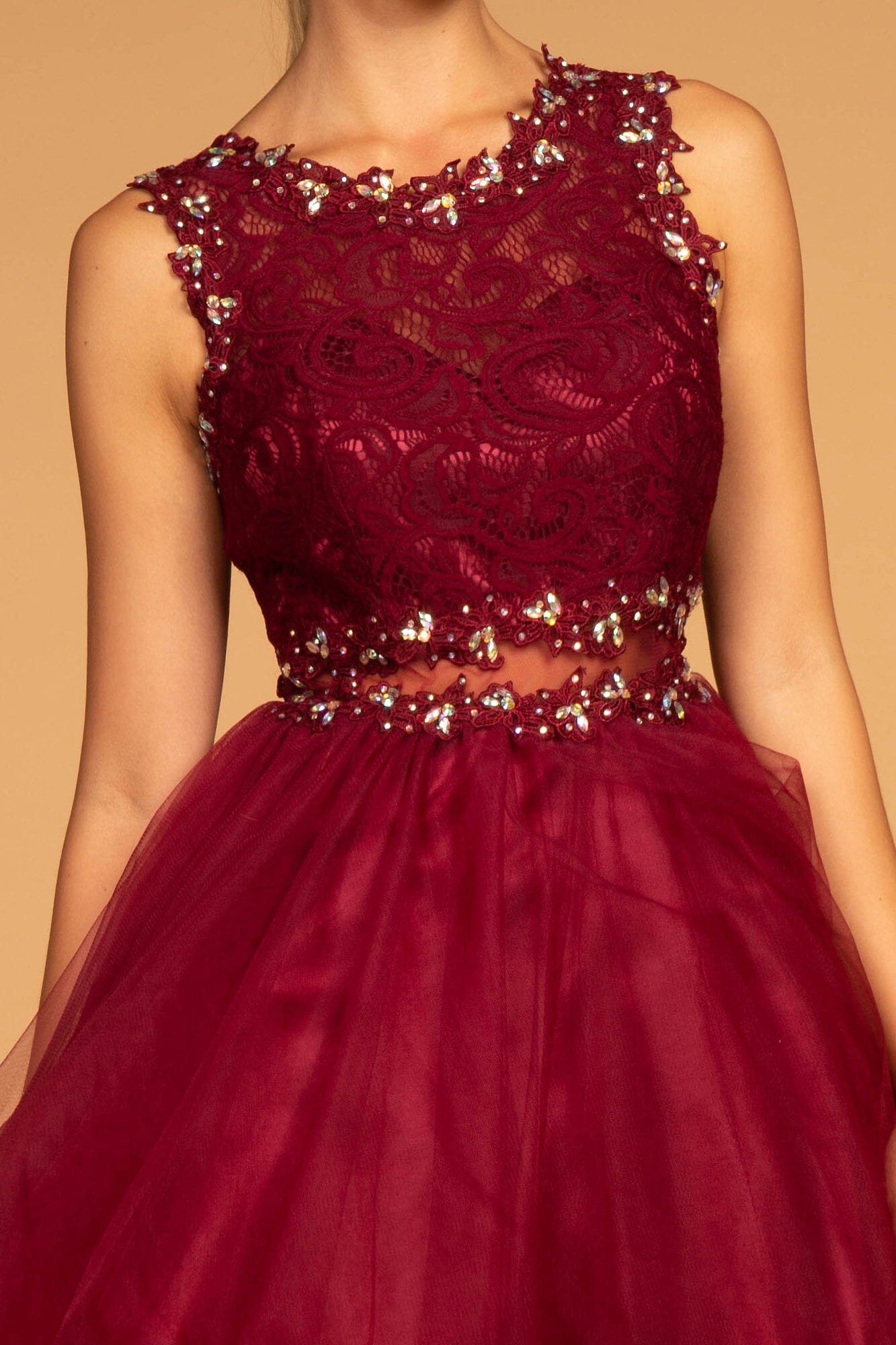 Short Dress with Lace Bodice and Sheer Waistline by Elizabeth K GS1427 - product image 3