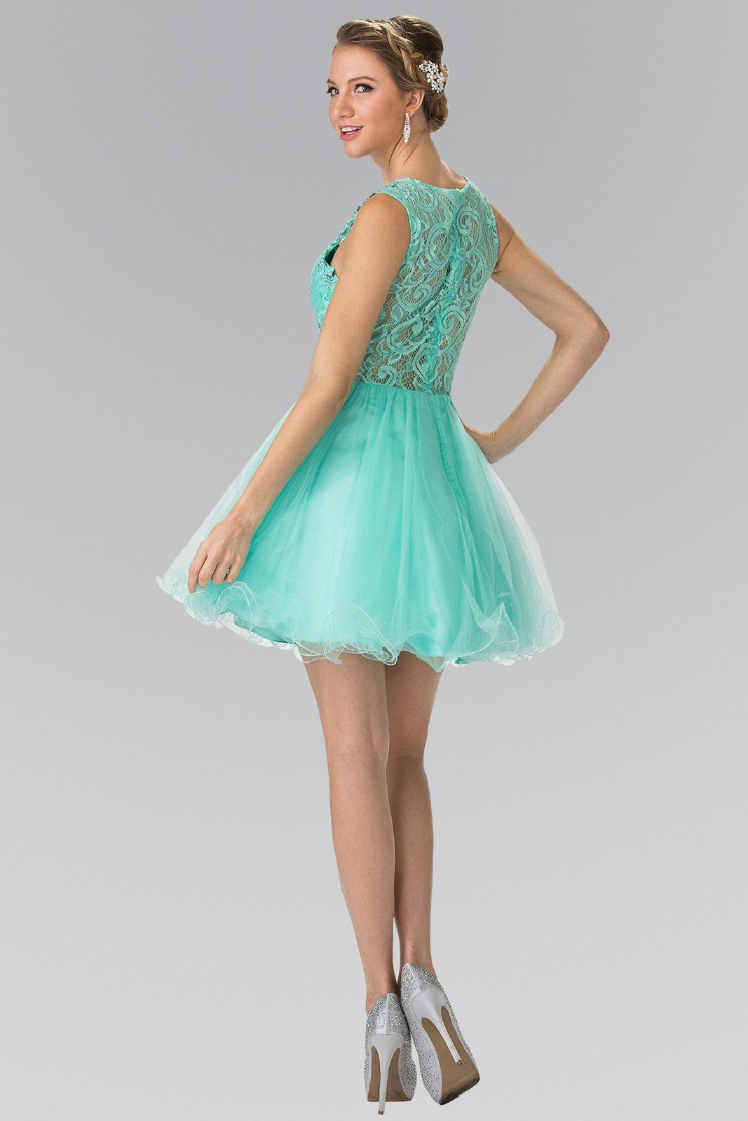 Short Dress with Lace Bodice and Sheer Waistline by Elizabeth K GS1427 - product image 6