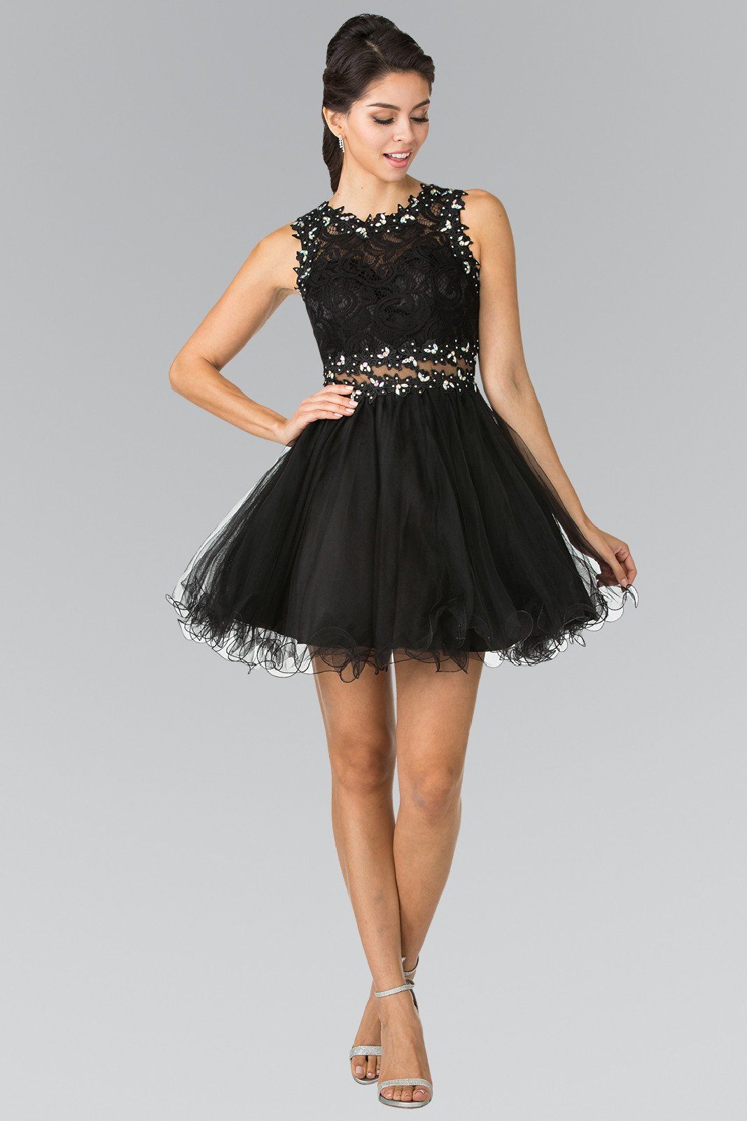 Short Dress with Lace Bodice and Sheer Waistline by Elizabeth K GS1427 - product image 14