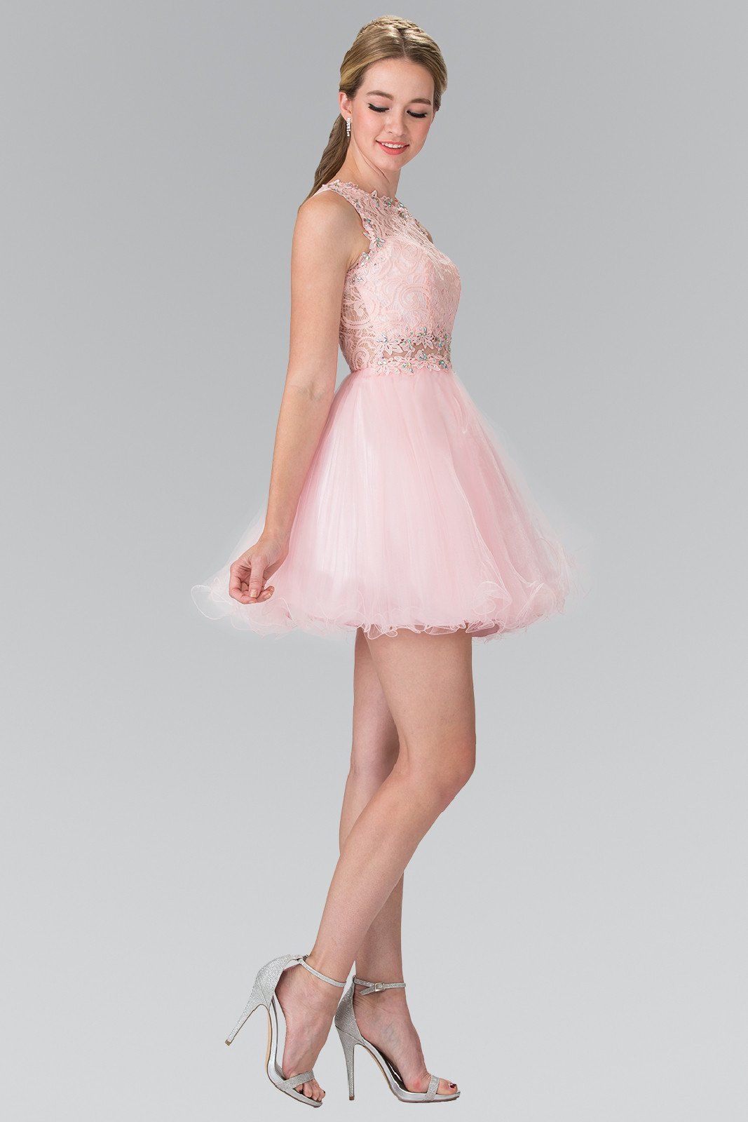 Short Dress with Lace Bodice and Sheer Waistline by Elizabeth K GS1427 - product image 7