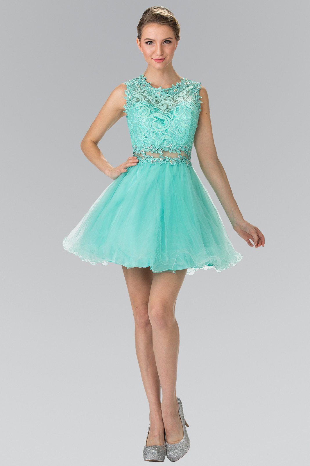 Short Dress with Lace Bodice and Sheer Waistline by Elizabeth K GS1427 - product image 5