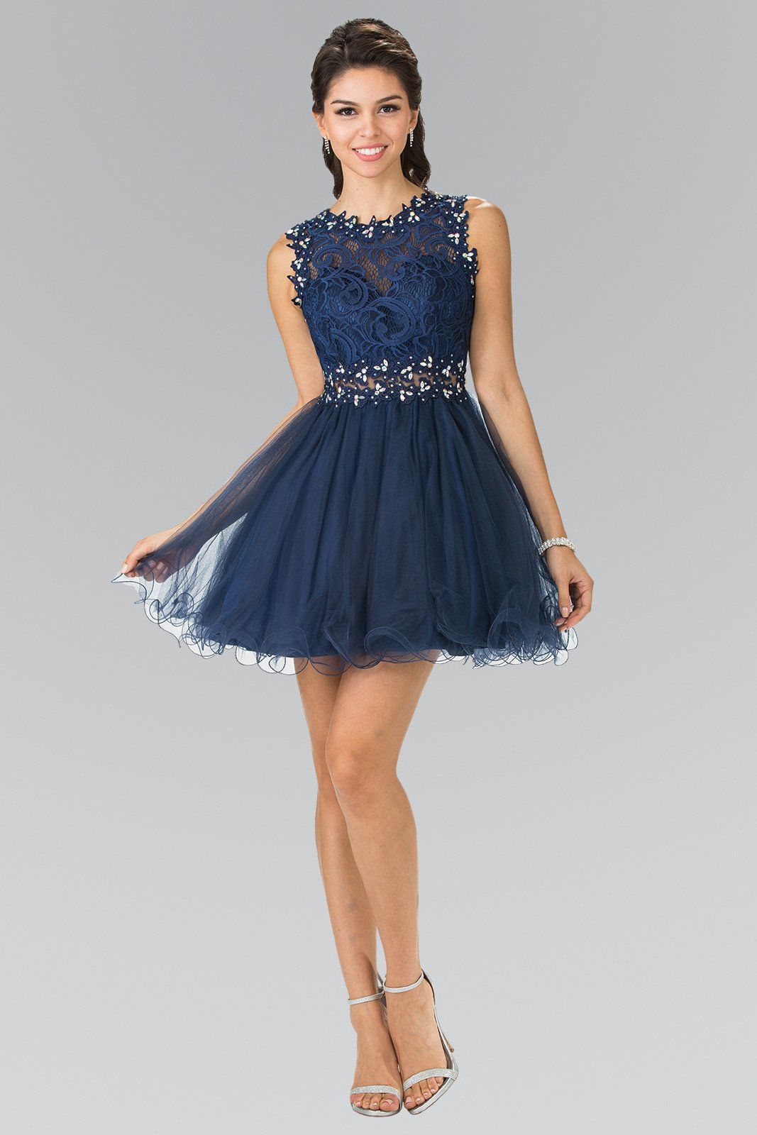 Short Dress with Lace Bodice and Sheer Waistline by Elizabeth K GS1427 - product image 9