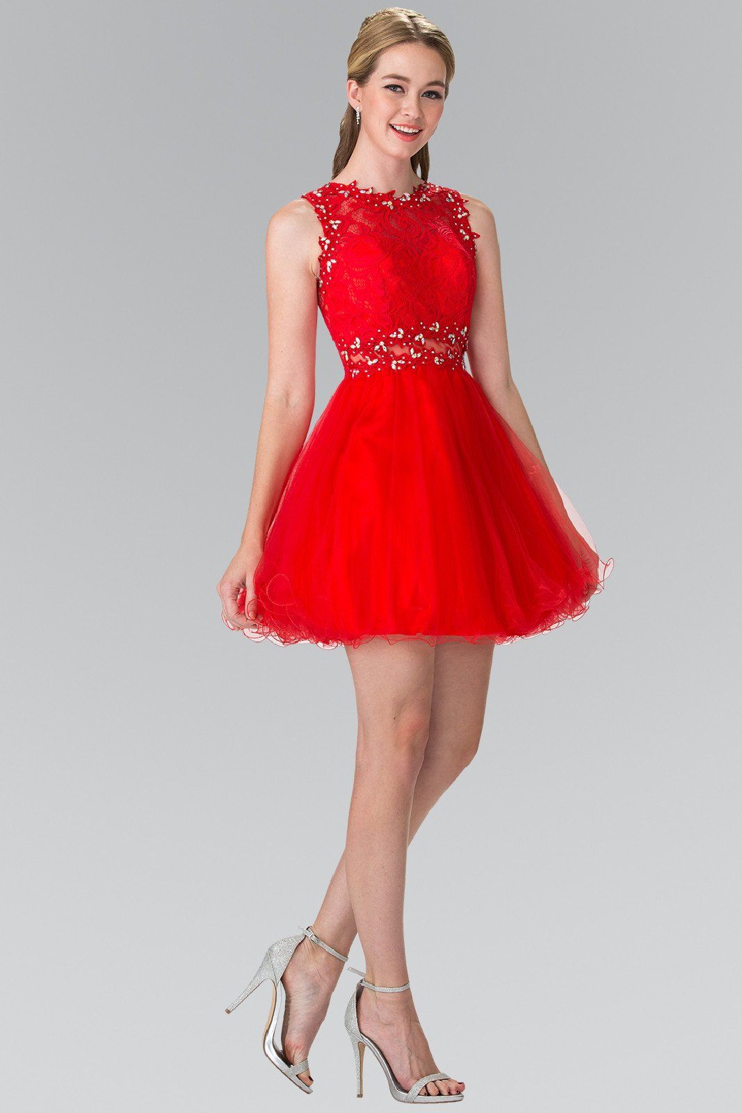 Short Dress with Lace Bodice and Sheer Waistline by Elizabeth K GS1427 - product image 17