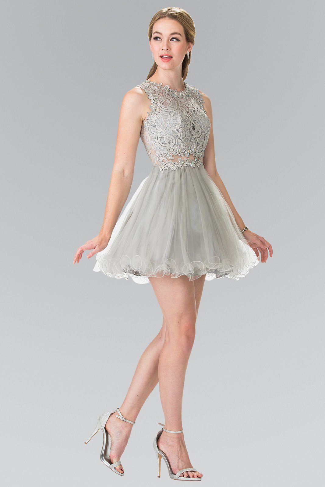 Short Dress with Lace Bodice and Sheer Waistline by Elizabeth K GS1427 - product image 21