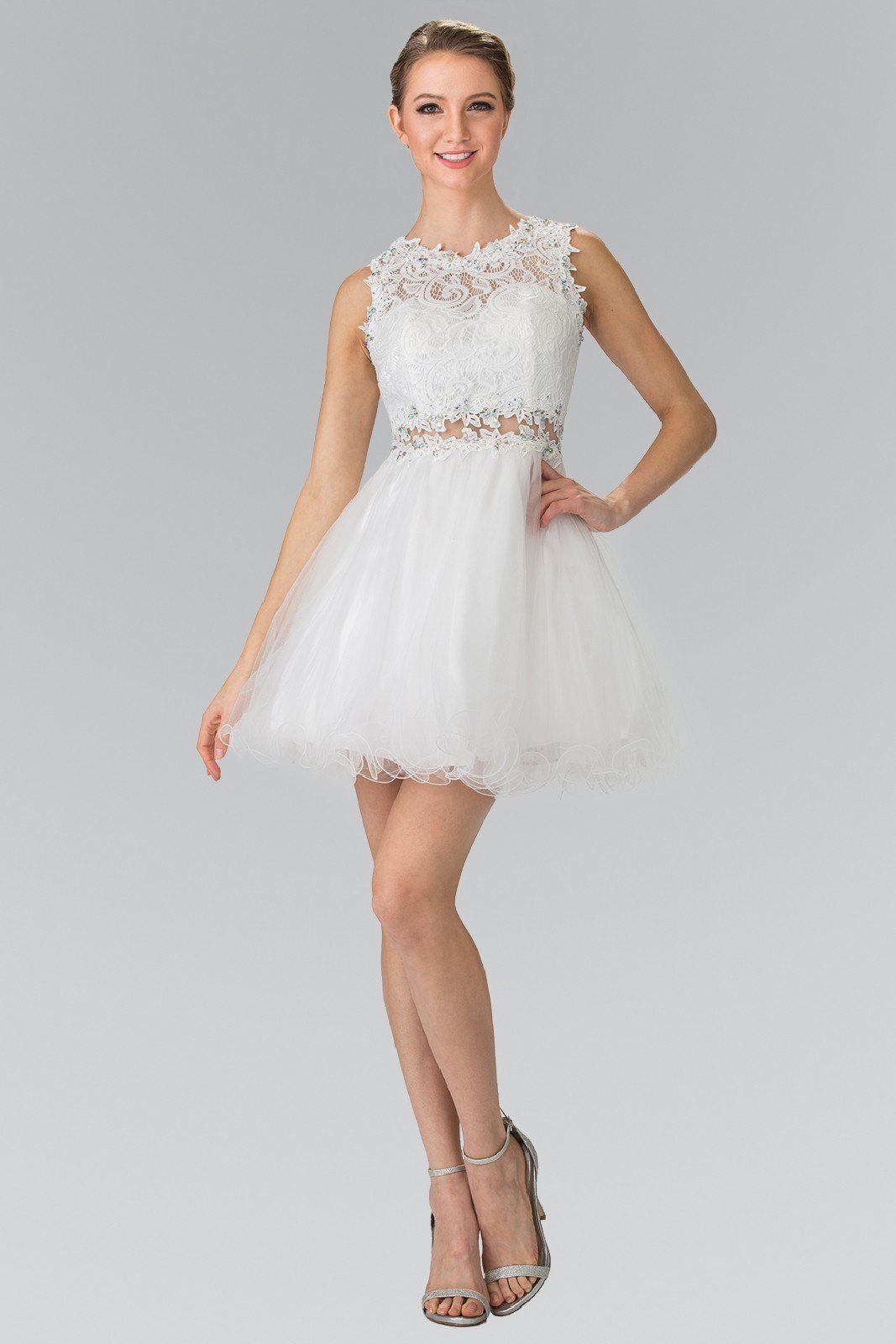 Short Dress with Lace Bodice and Sheer Waistline by Elizabeth K GS1427 - product image 10