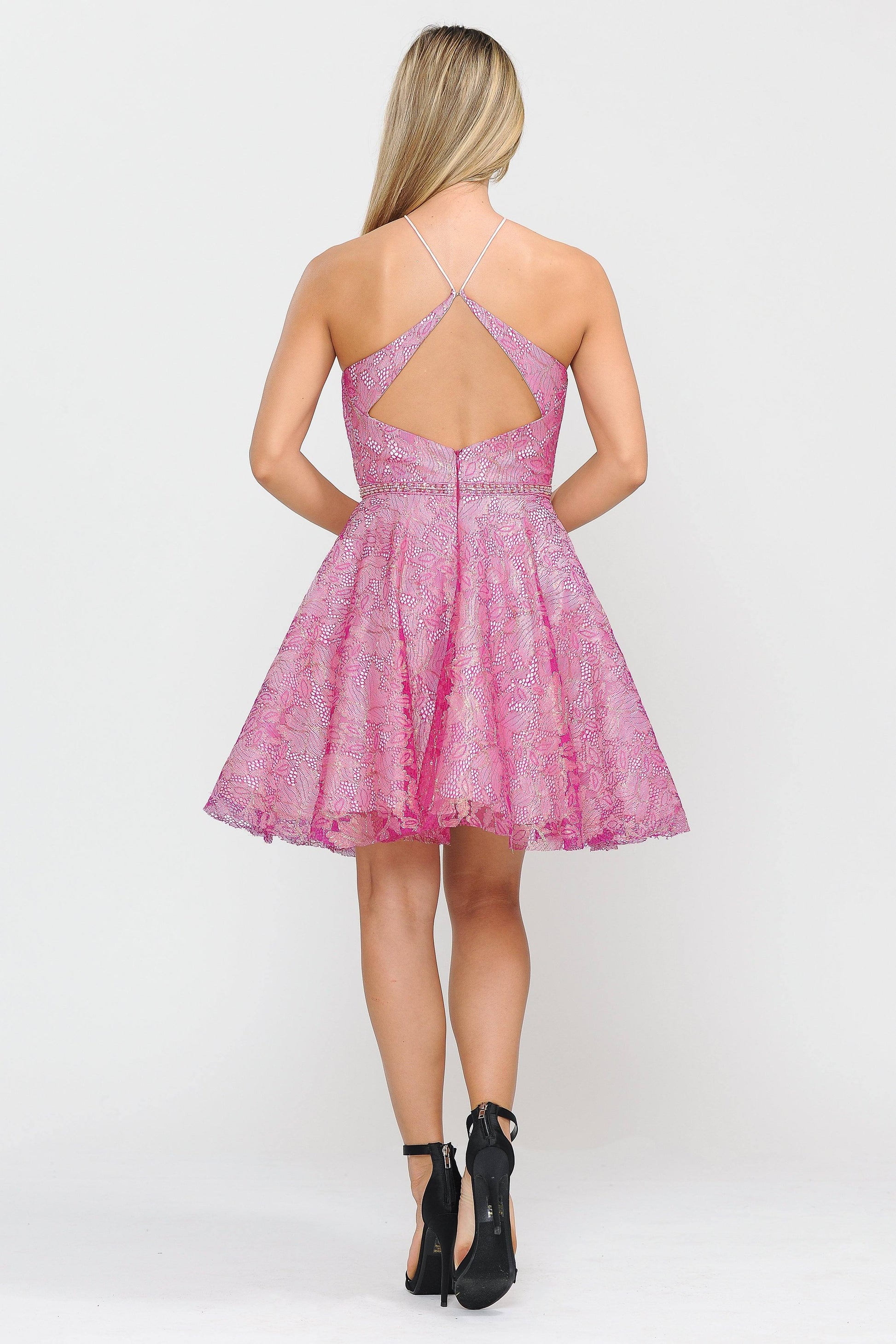 Short Floral Glitter Dress with Illusion Cutout by Poly USA 8506 - product image 6
