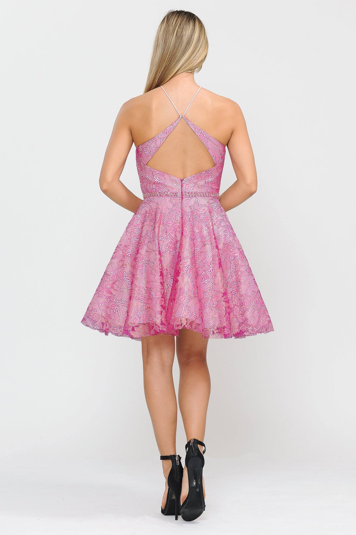Short Floral Glitter Dress with Illusion Cutout by Poly USA 8506 - product image 6