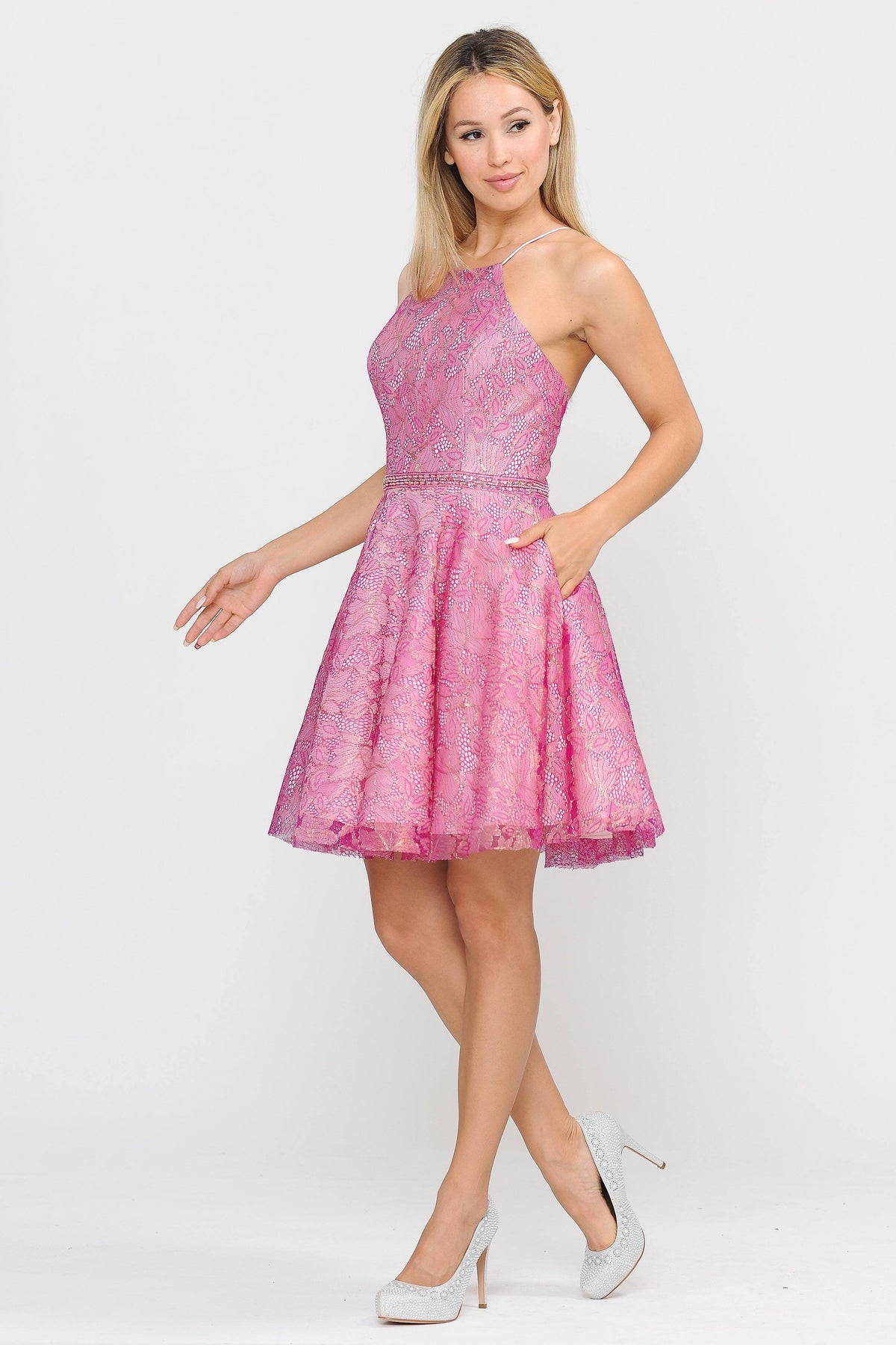 Short Glitter Print Dress with Pockets by Poly USA 8410 - product image 1