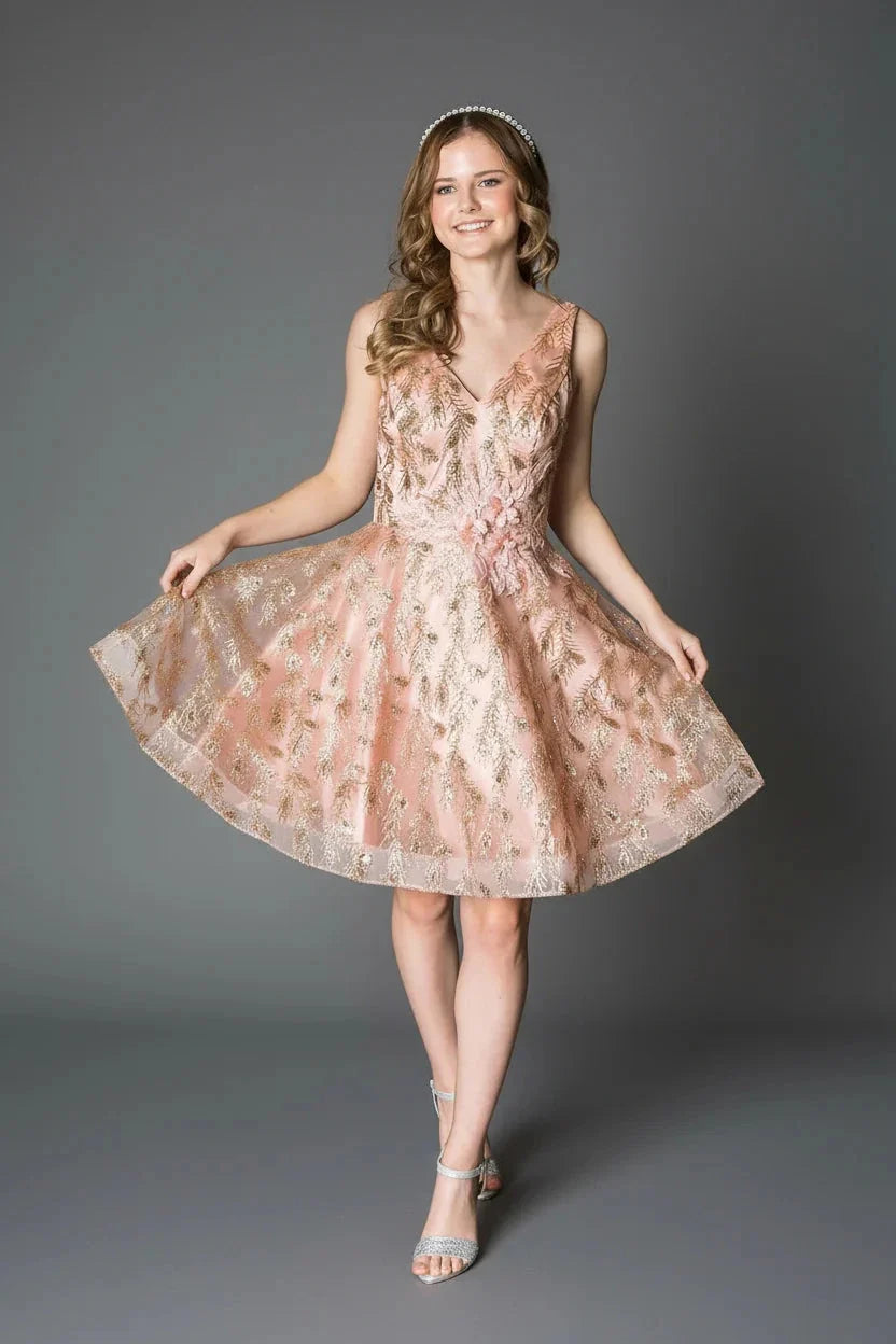 Short Glitter Print V-Neck Dress by Calla KY-72534 - product image 10