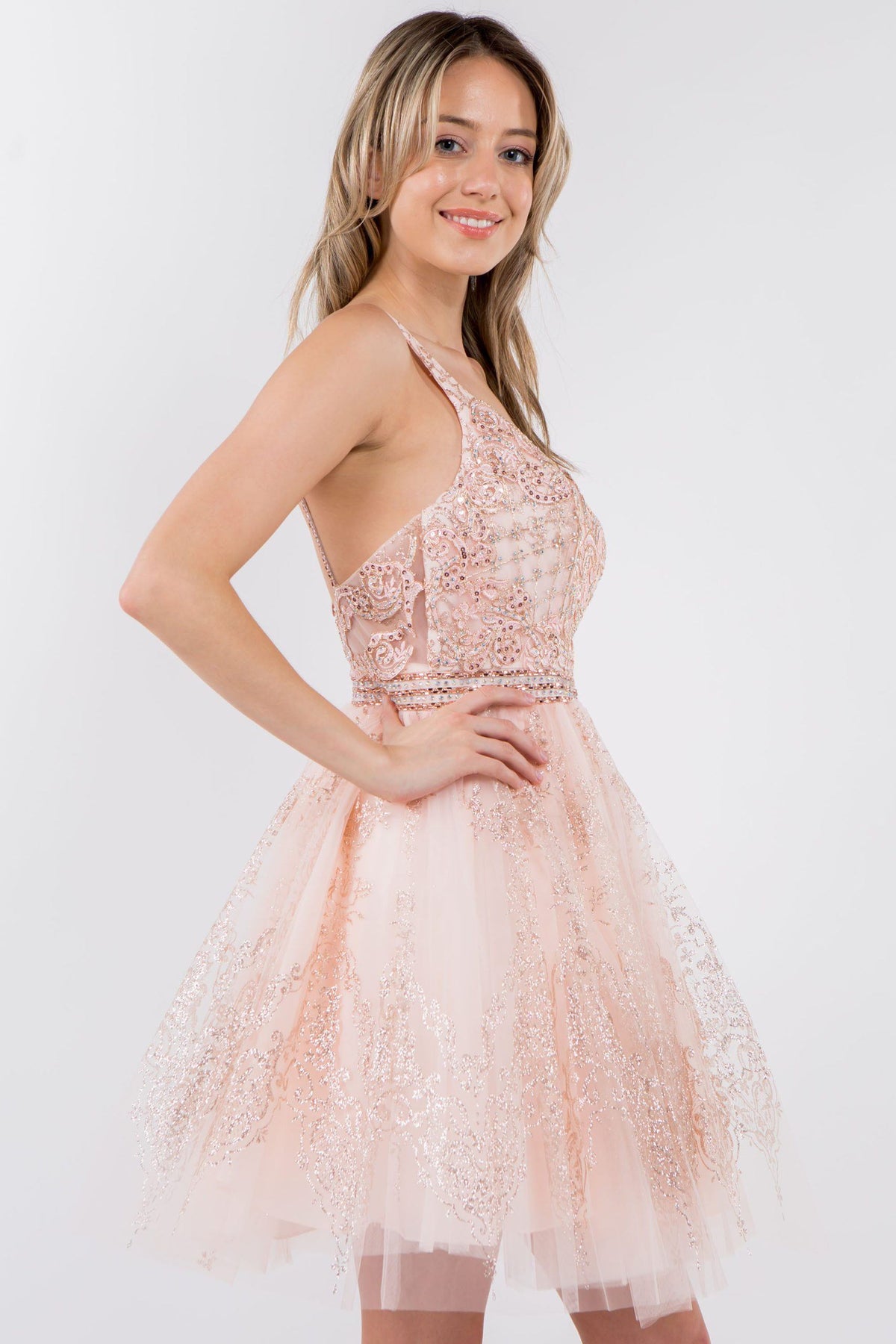 Short Glitter Print V-Neck Dress by Elizabeth K GS1965 - product image 19