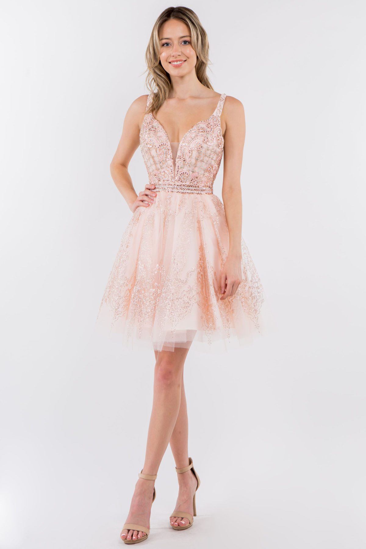 Short Glitter Print V-Neck Dress by Elizabeth K GS1965 - product image 16