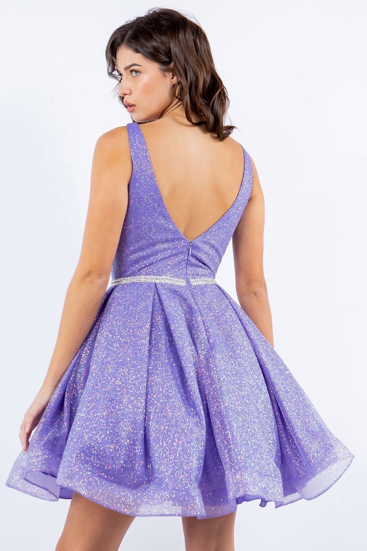 Short Glitter V-Neck Dress by Cinderella Couture 8047J - product image 2