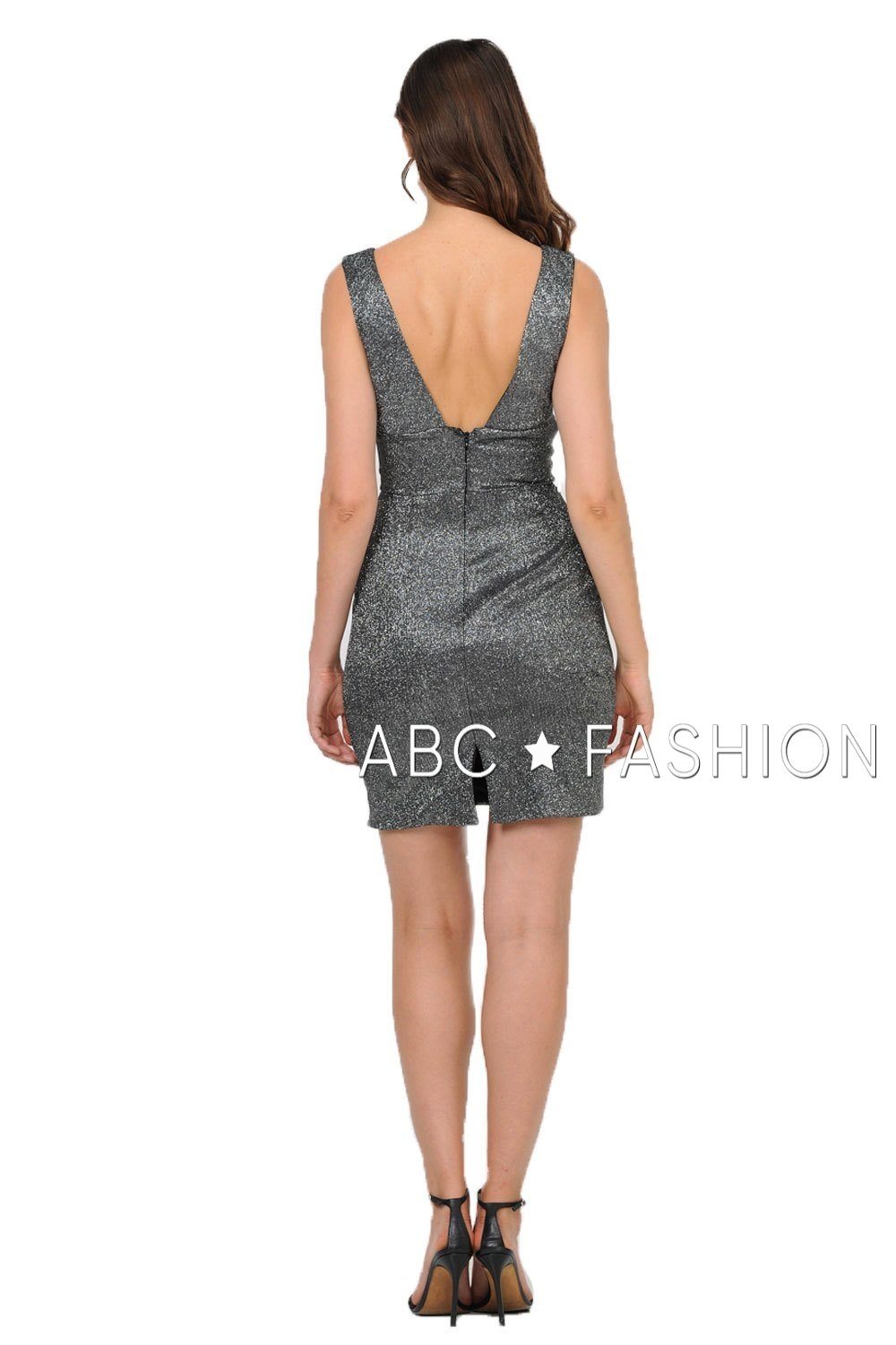 Short Glitter V-Neck Dress with Open Back by Poly USA 8212 - product image 6
