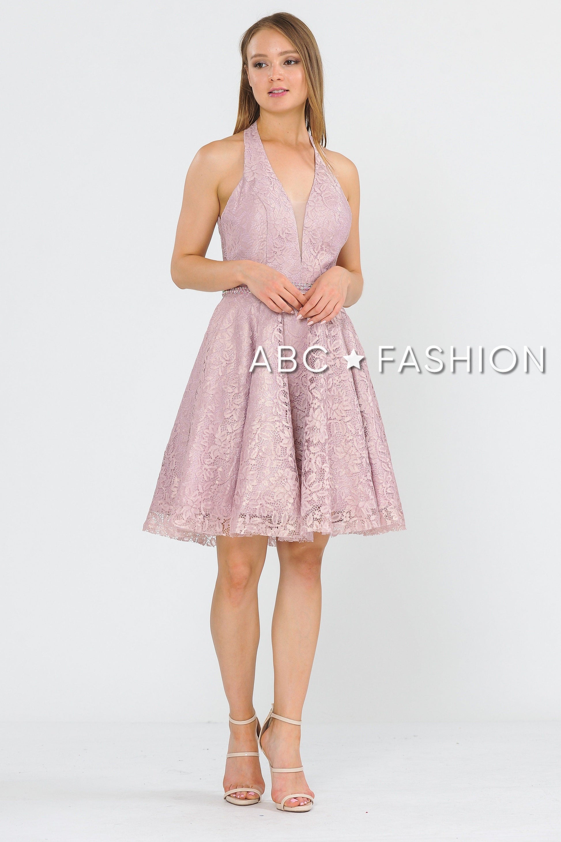 Short Halter Lace Dress with Open Back by Poly USA 8428 - product image 4