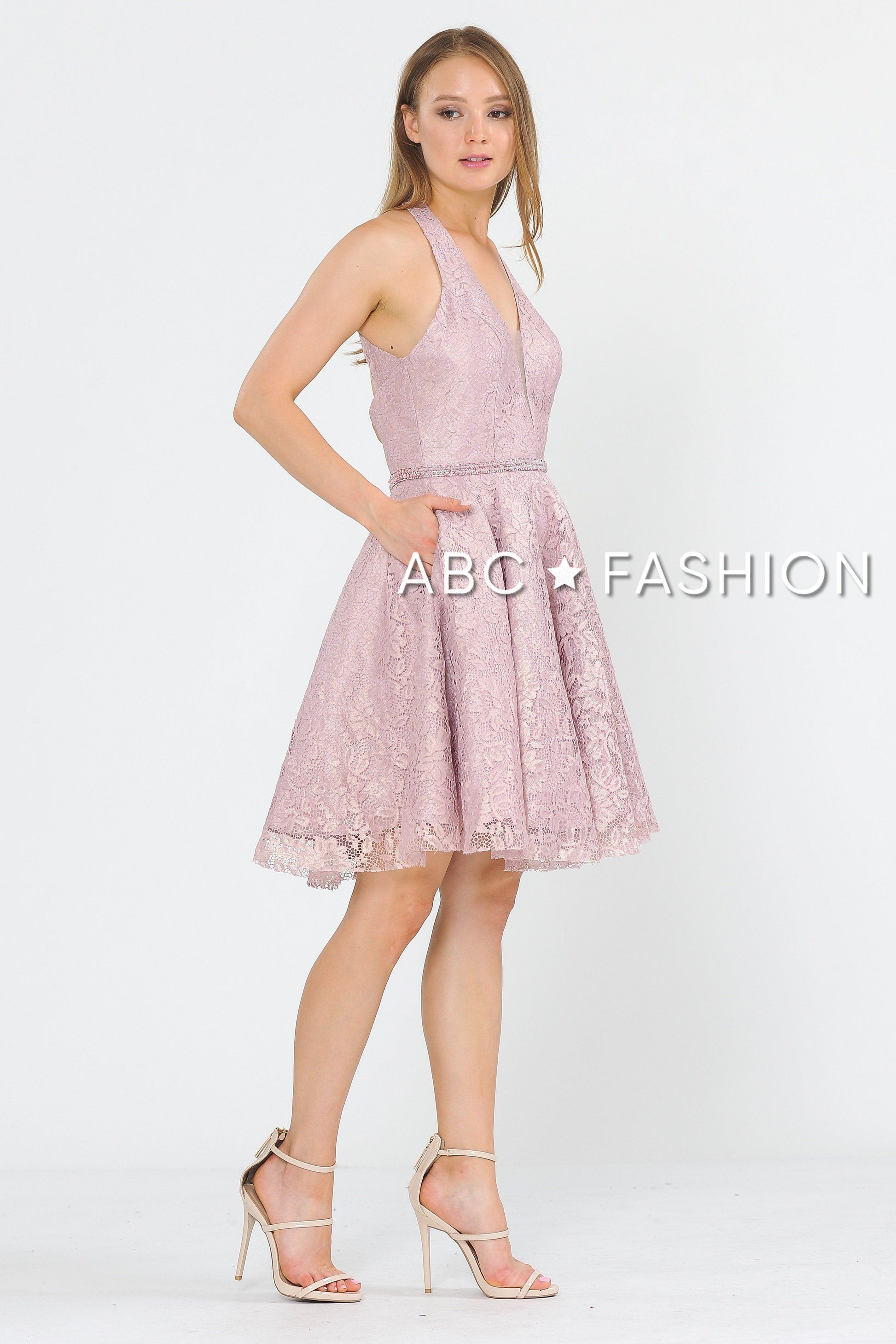 Short Halter Lace Dress with Open Back by Poly USA 8428 - product image 3