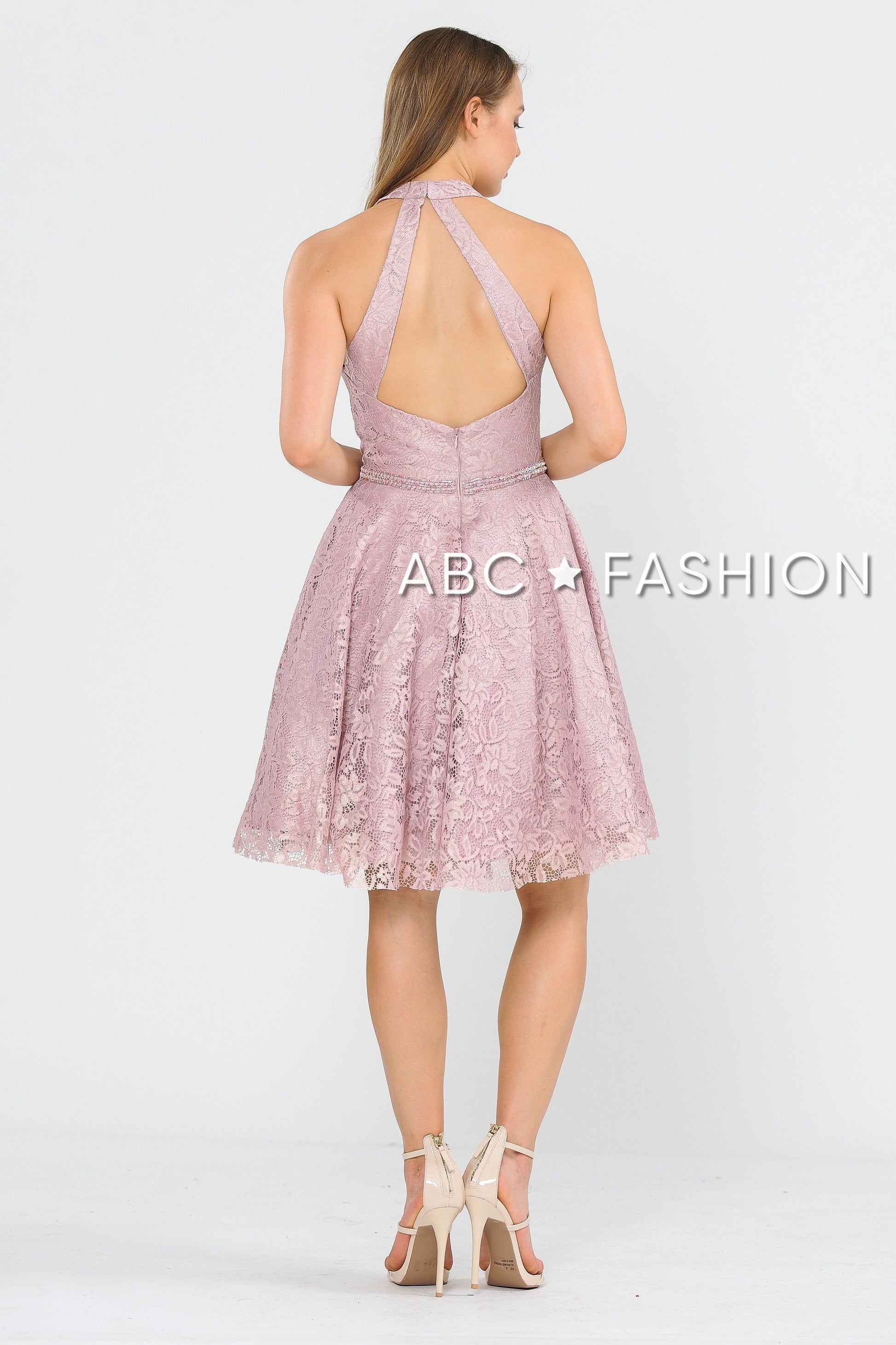 Short Halter Lace Dress with Open Back by Poly USA 8428 - product image 2