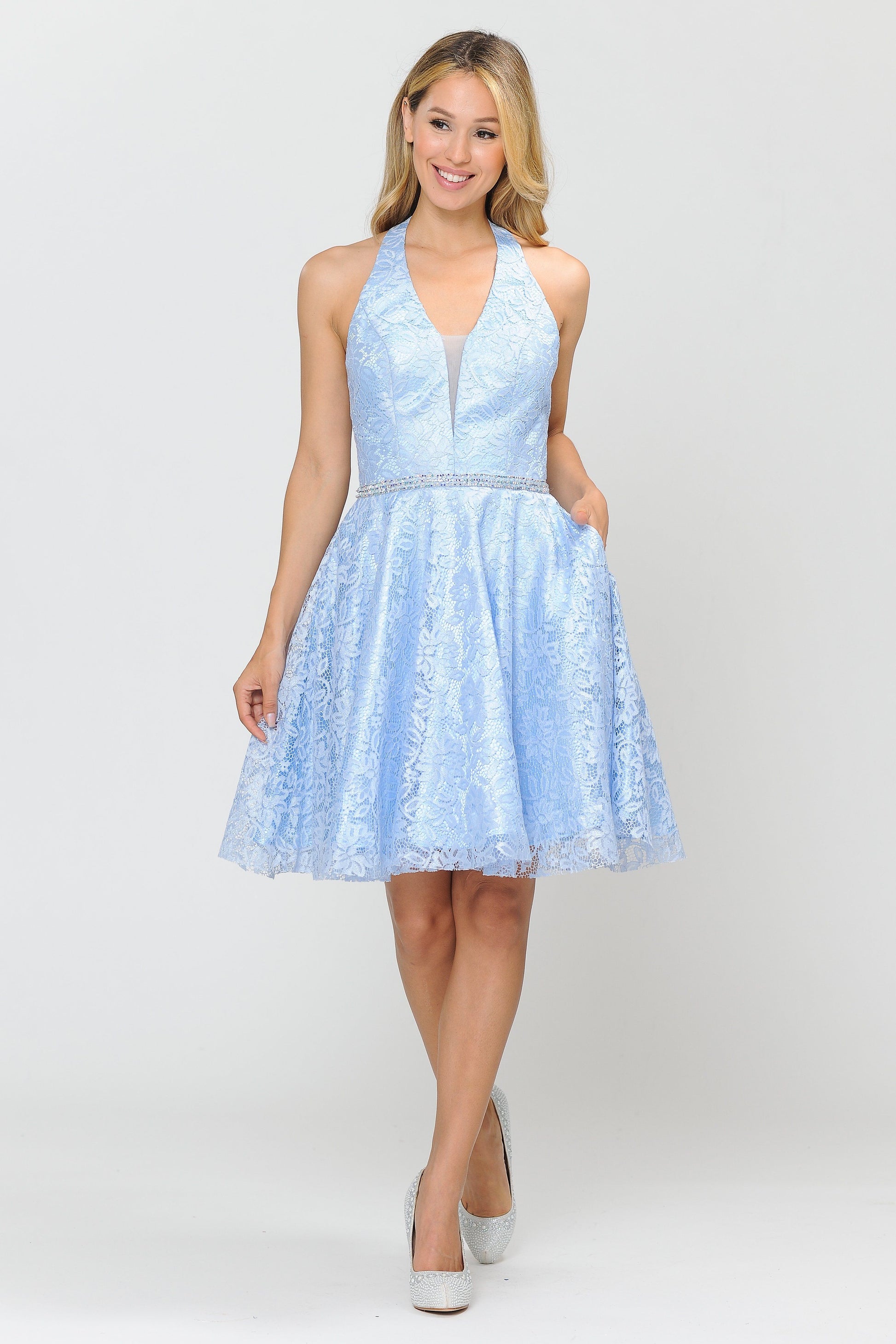 Short Halter Lace Dress with Open Back by Poly USA 8428 - product image 5