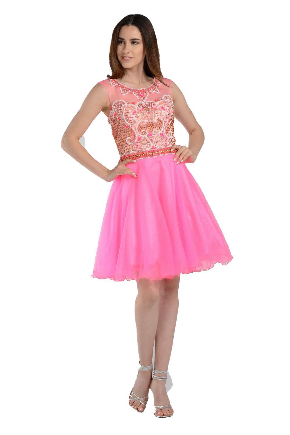 Short Hot Pink Dress with Embellished Bodice by Poly USA - product image 1
