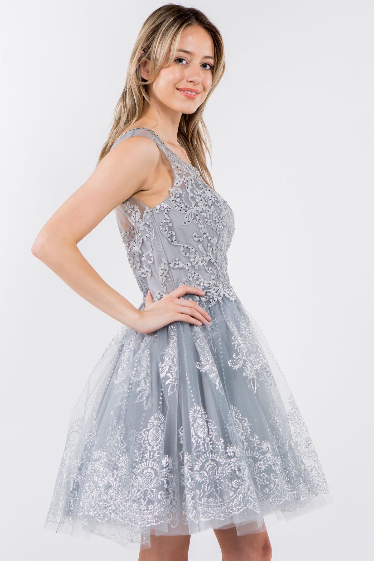 Short Illusion Glitter Print Dress by Elizabeth K GS1964 - product image 5