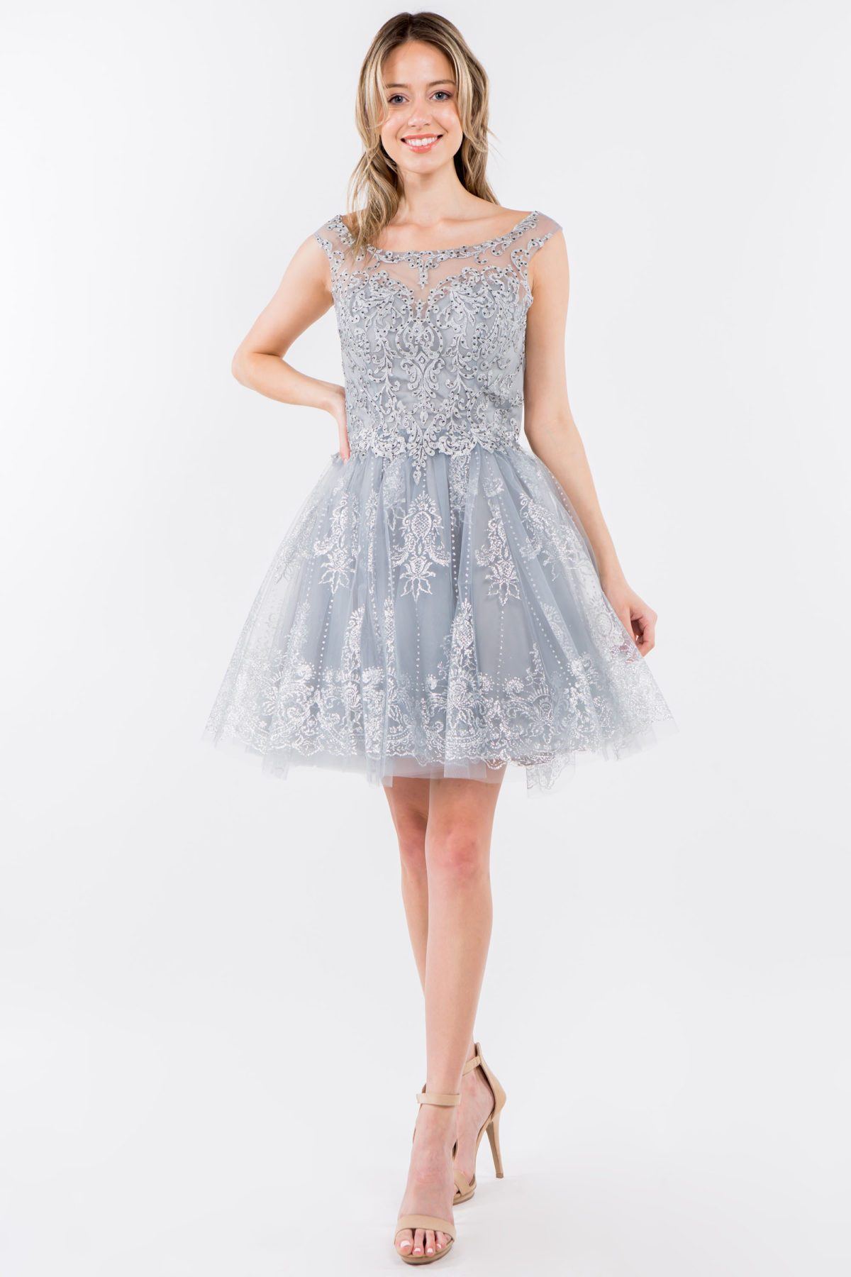 Short Illusion Glitter Print Dress by Elizabeth K GS1964 - product image 1
