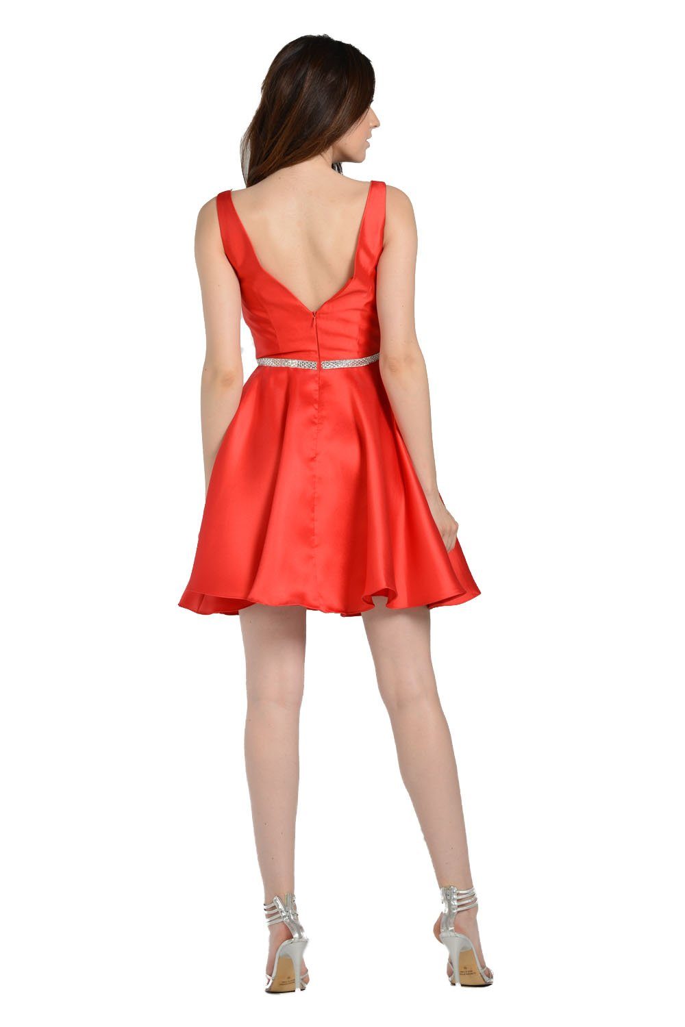 Short Illusion V-Neck Mikado Dress by Poly USA 7894 - product image 12
