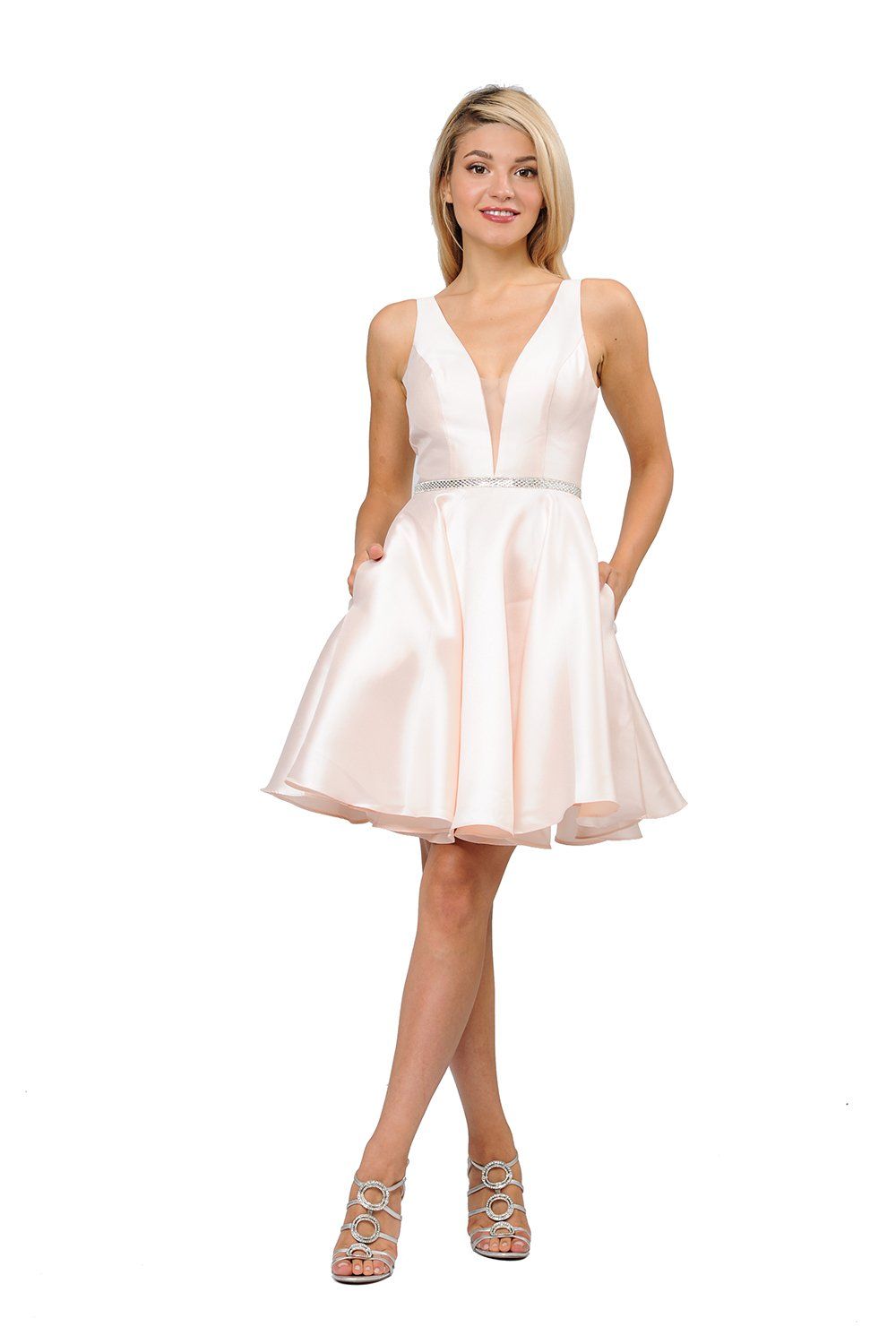 Short Illusion V-Neck Mikado Dress by Poly USA 7894 - product image 6