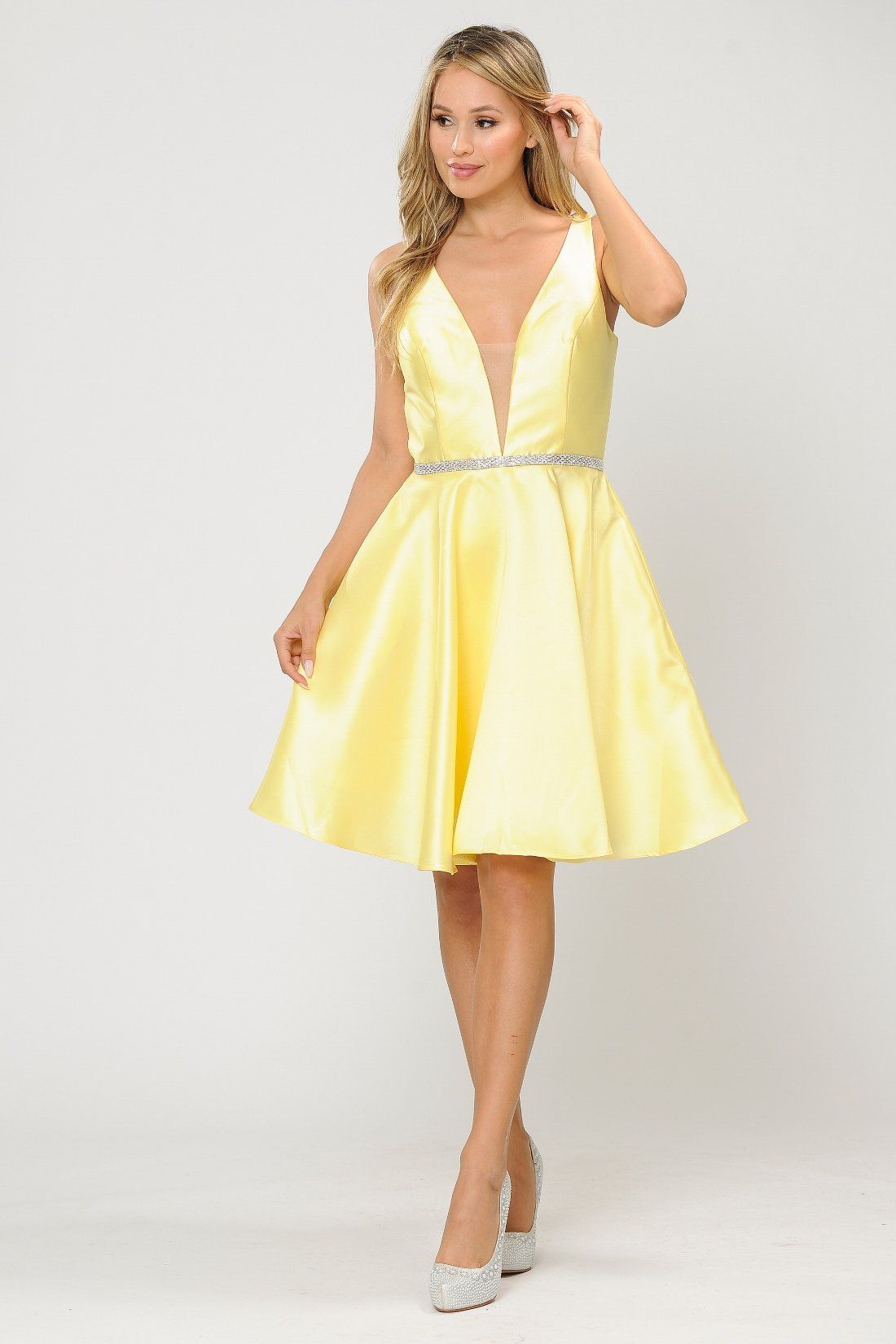 Short Illusion V-Neck Mikado Dress by Poly USA 7894 - product image 8