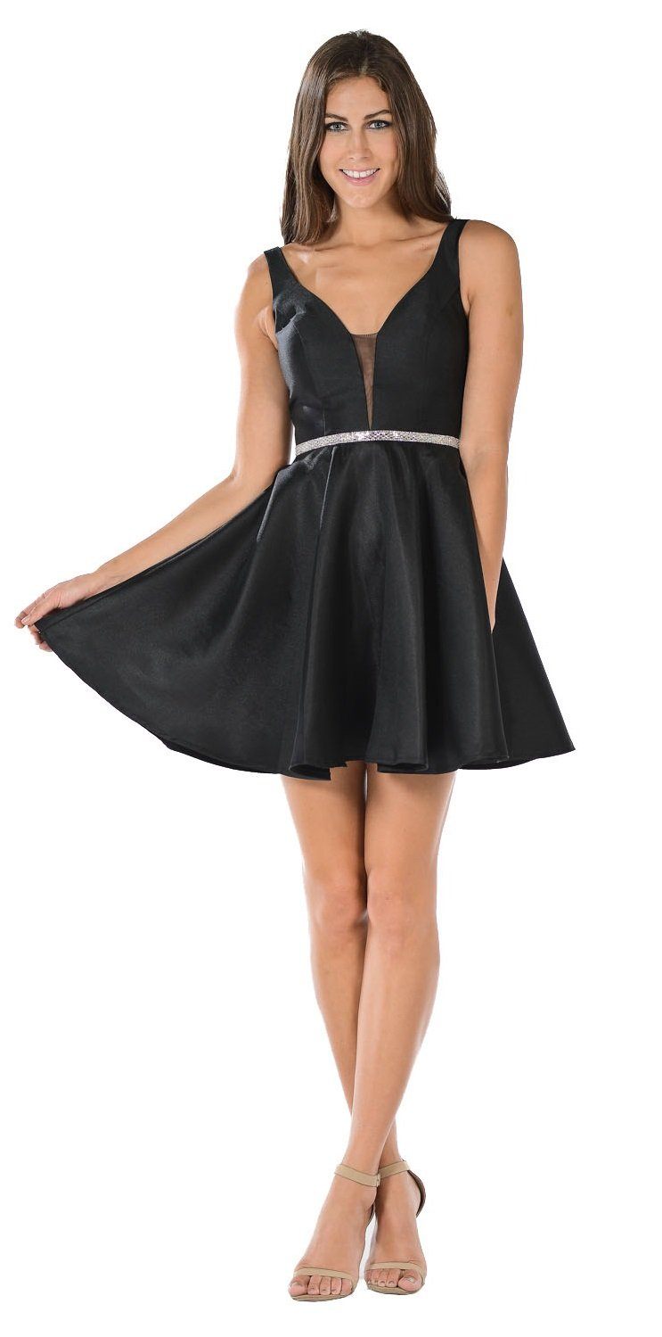 Short Illusion V-Neck Mikado Dress by Poly USA 7894 - product image 3