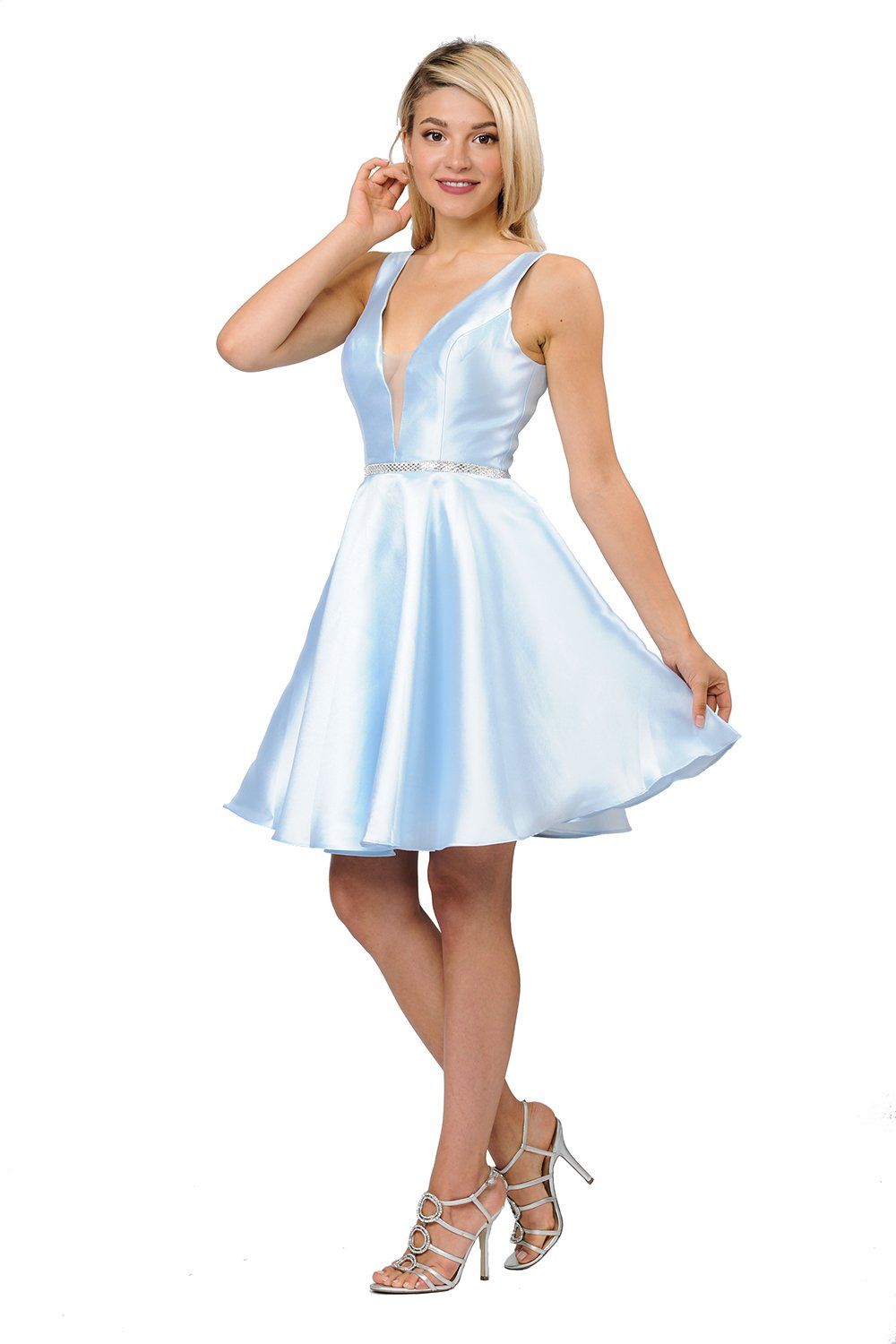 Short Illusion V-Neck Mikado Dress by Poly USA 7894 - product image 5
