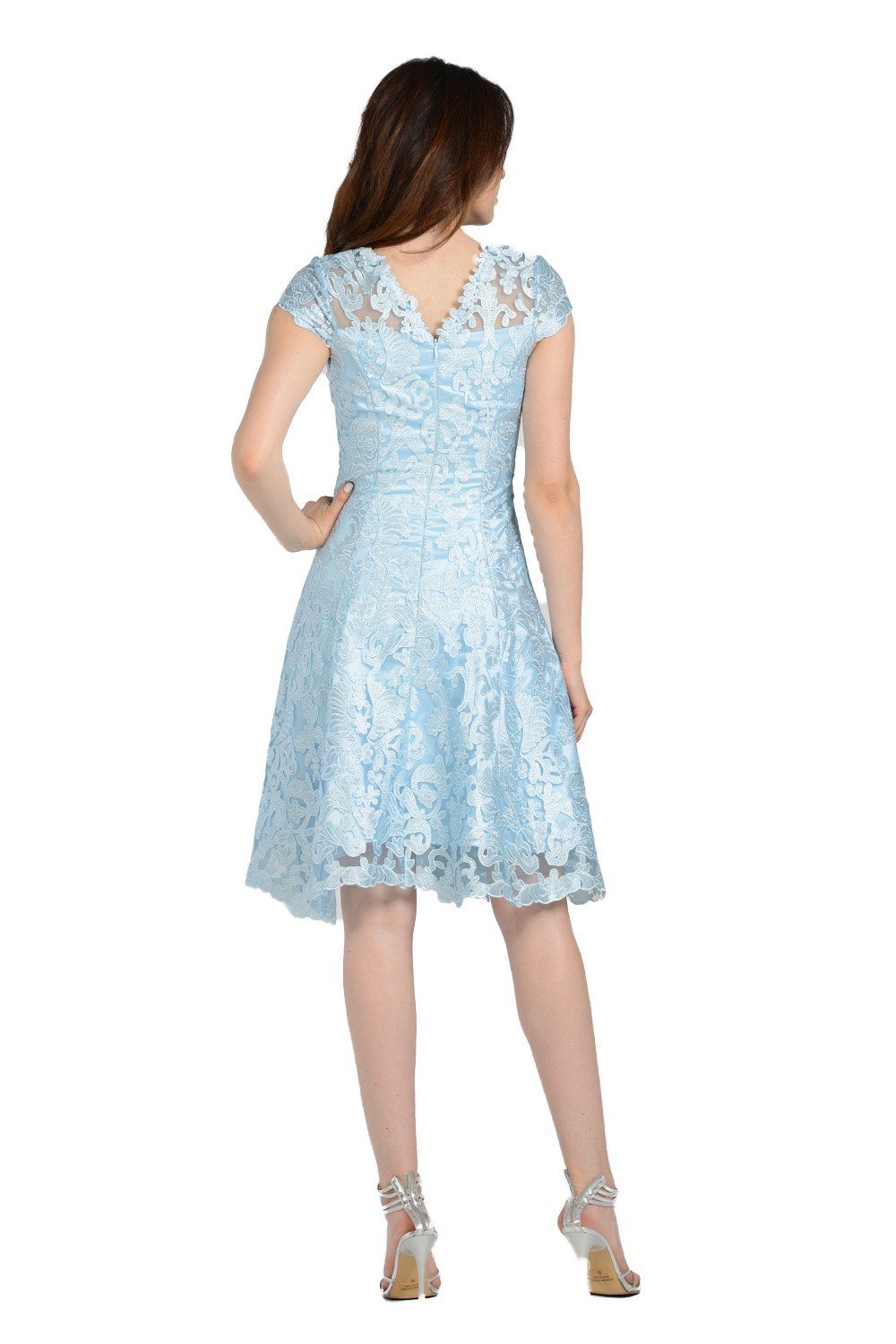 Short Knee Length Lace Dress with Short Sleeves by Poly USA 8090 - product image 4