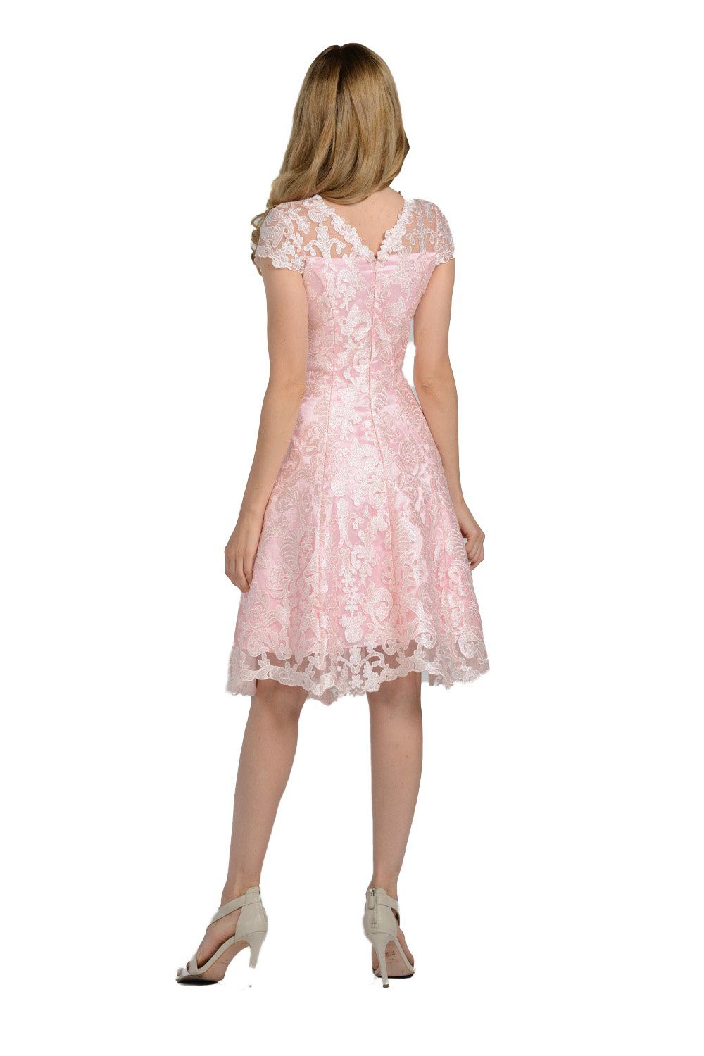 Short Knee Length Lace Dress with Short Sleeves by Poly USA 8090 - product image 2