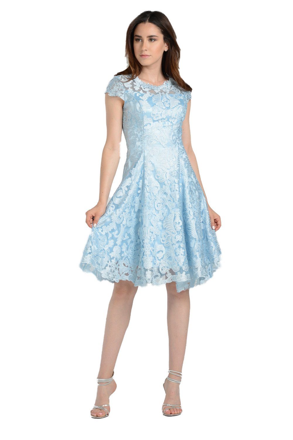 Short Knee Length Lace Dress with Short Sleeves by Poly USA 8090 - product image 3