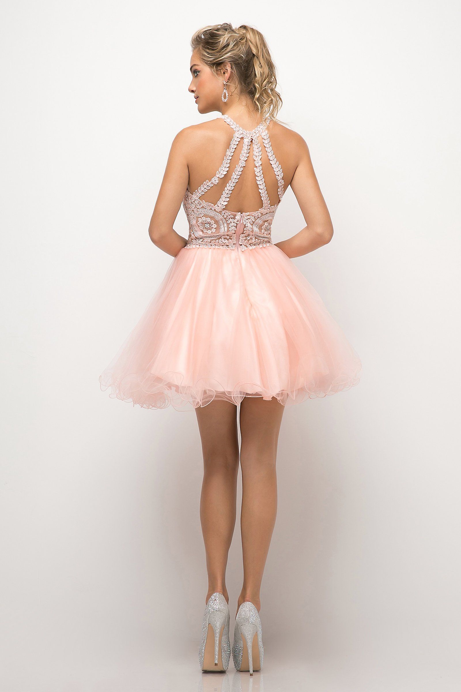 Short Lace Applique Dress by Cinderella Divine UJ0119 - product image 12