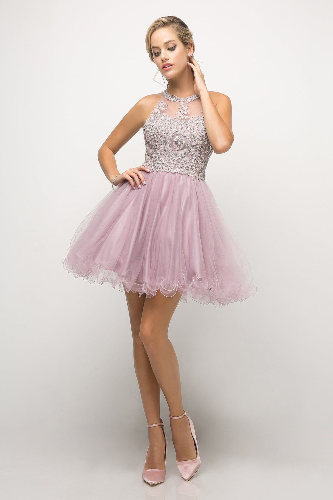 Short Lace Applique Dress by Cinderella Divine UJ0119