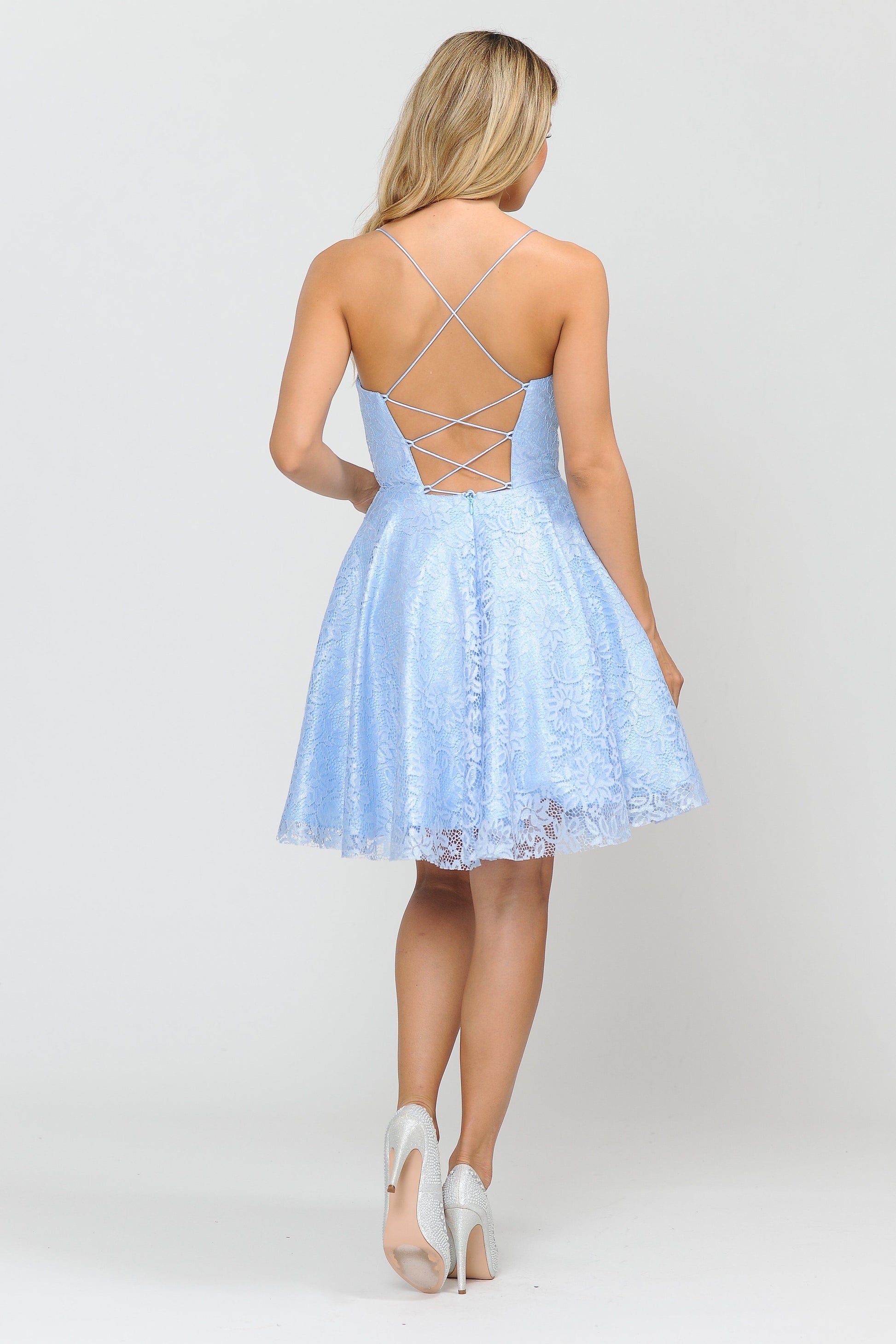 Short Lace Dress with Crisscross Open Back by Poly USA 8388 - product image 6