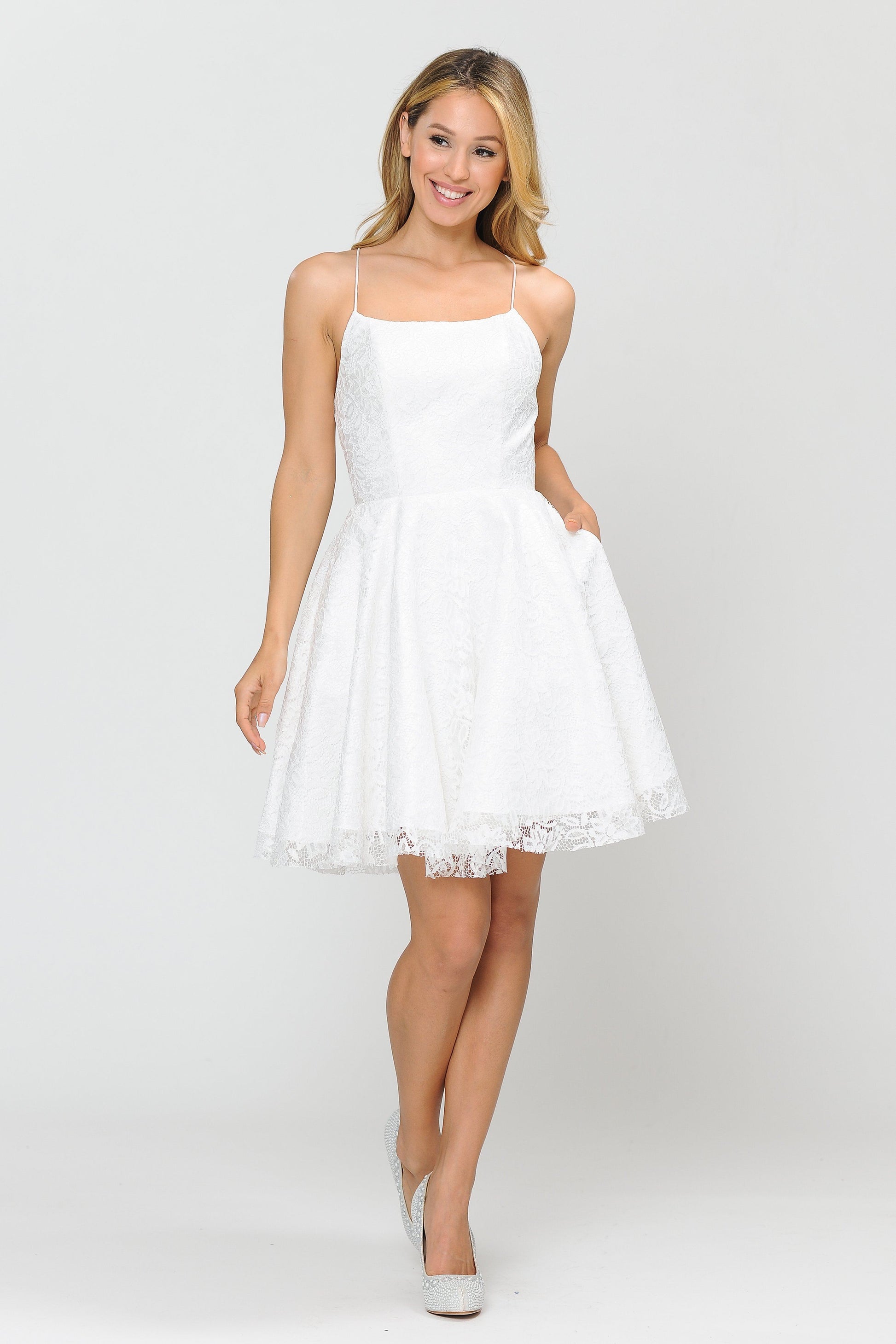Short Lace Dress with Crisscross Open Back by Poly USA 8388 - product image 7