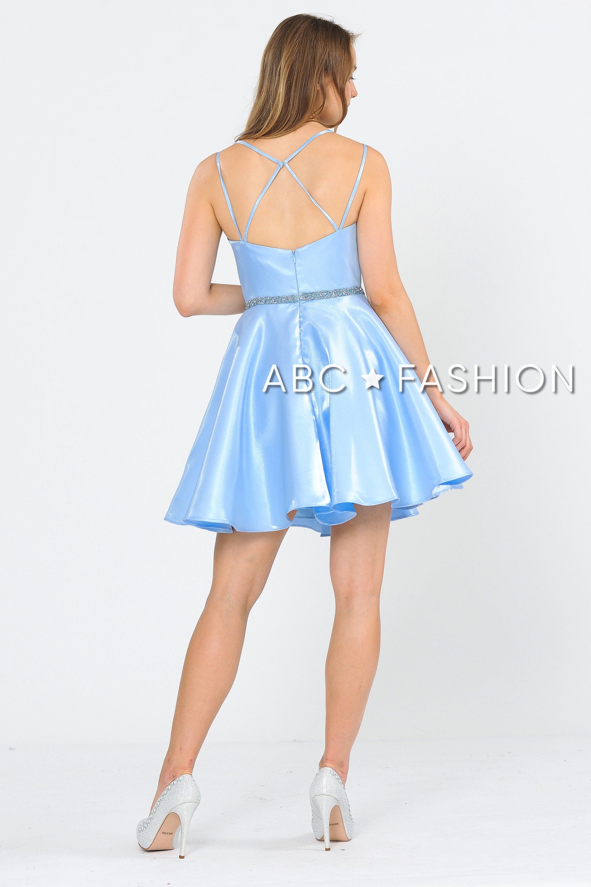Short Metallic Dress with Illusion Cutout by Poly USA 8447 - product image 7