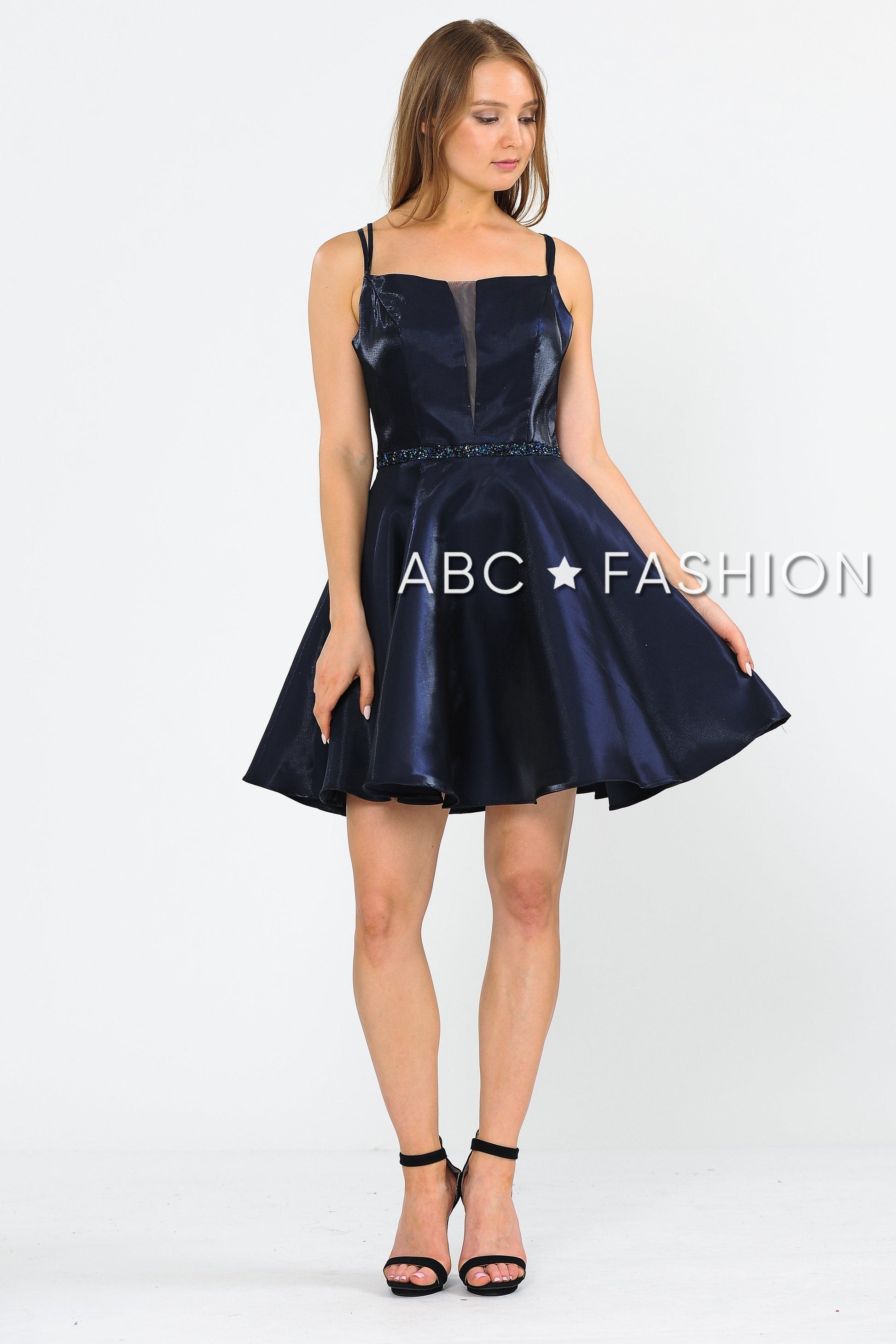 Short Metallic Dress with Illusion Cutout by Poly USA 8447 - product image 4