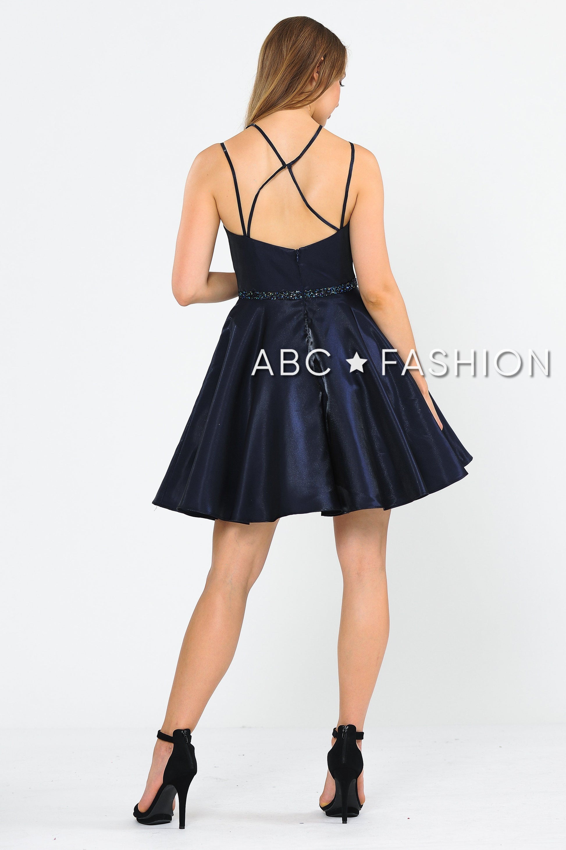 Short Metallic Dress with Illusion Cutout by Poly USA 8447 - product image 2